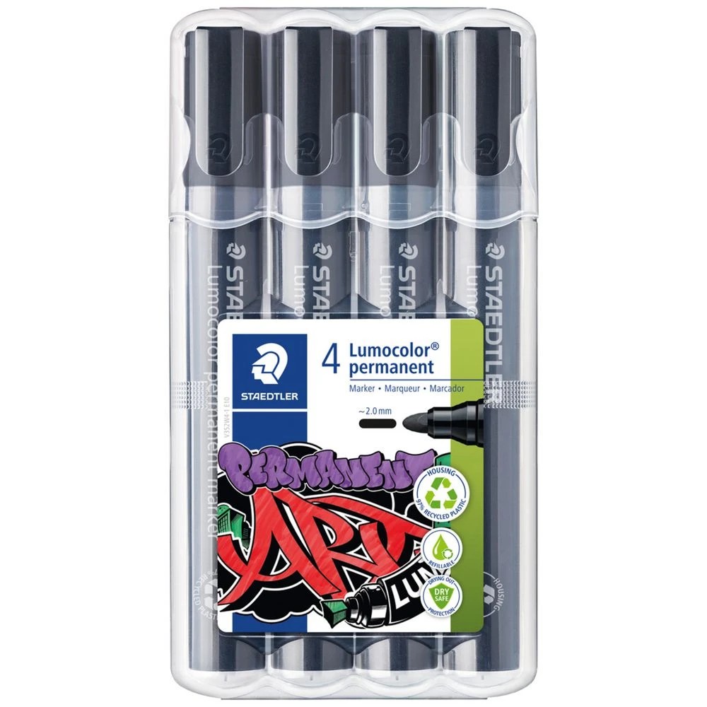 1 Staedtler Lumocolour Permanent Marker Bullet Black 4 Pack, 1 of 8