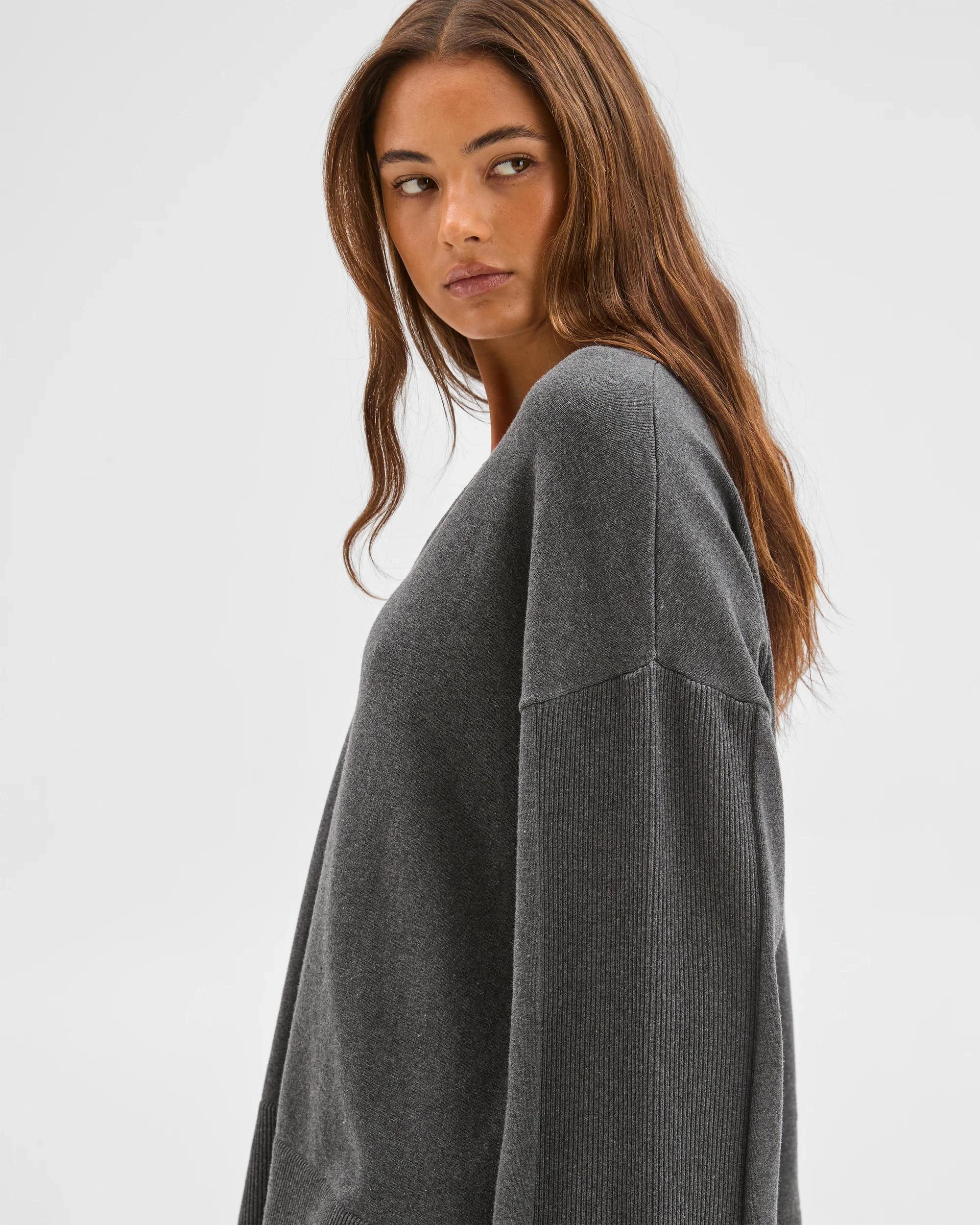 6 Lily Loves Australian Cotton Blend Longline Knit Top SHADOW MARLE, 6 of 6