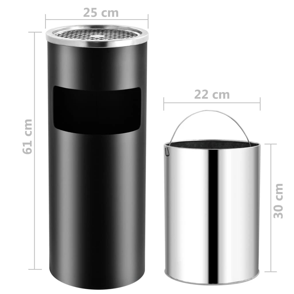 6 Vidaxl Ashtray Dustbin Hotel 30 L Steel - Black, 6 of 6