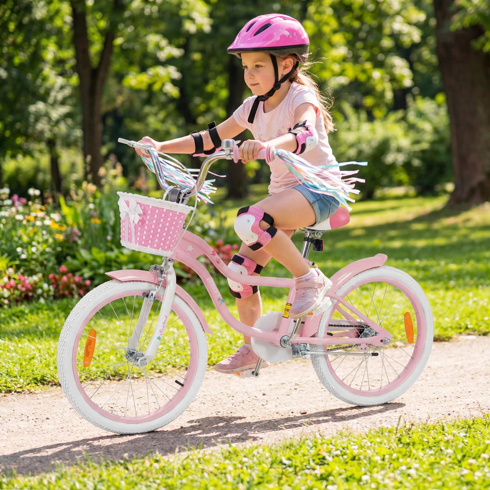 3 Costway 46cm Kids Bike Adjustable Seat Bicycle Mermaid Children Balance Bike w/Training Wheels - Pink, 3 of 3