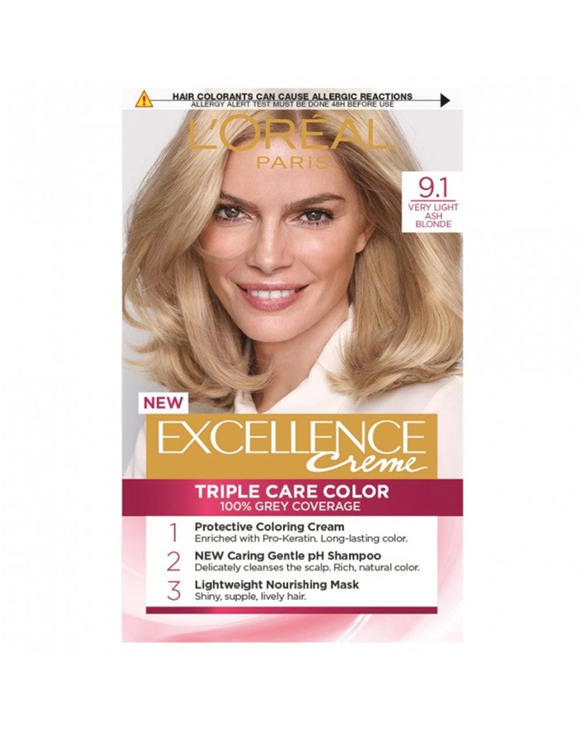 1 Loreal Excellence Crème 9.1 Light Ash Blonde Hair Colour, 1 of 1