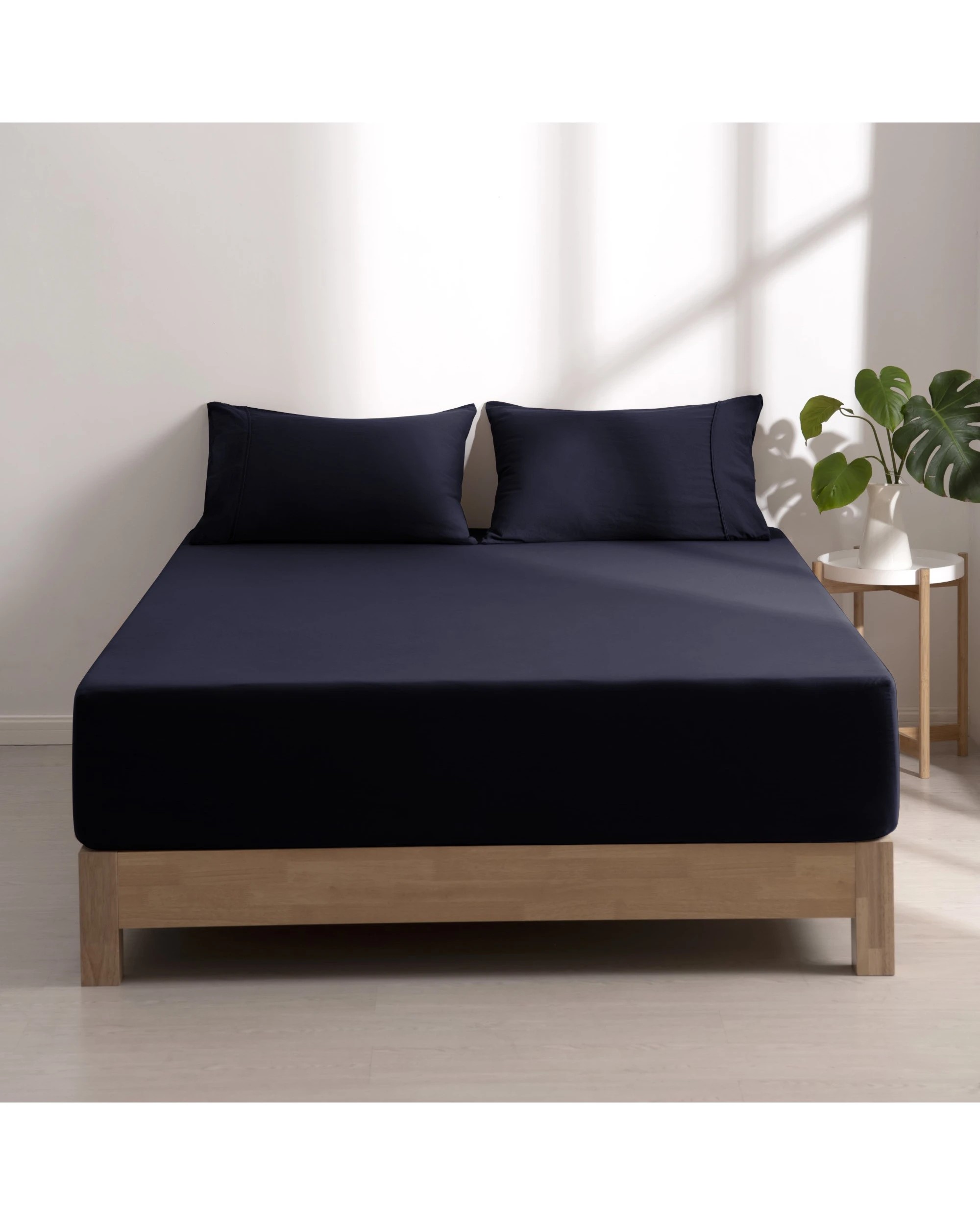 1 Dreamaker Superfine Washed Microfibre Combo Fitted Sheet Set - Queen Bed - Navy, 1 of 8