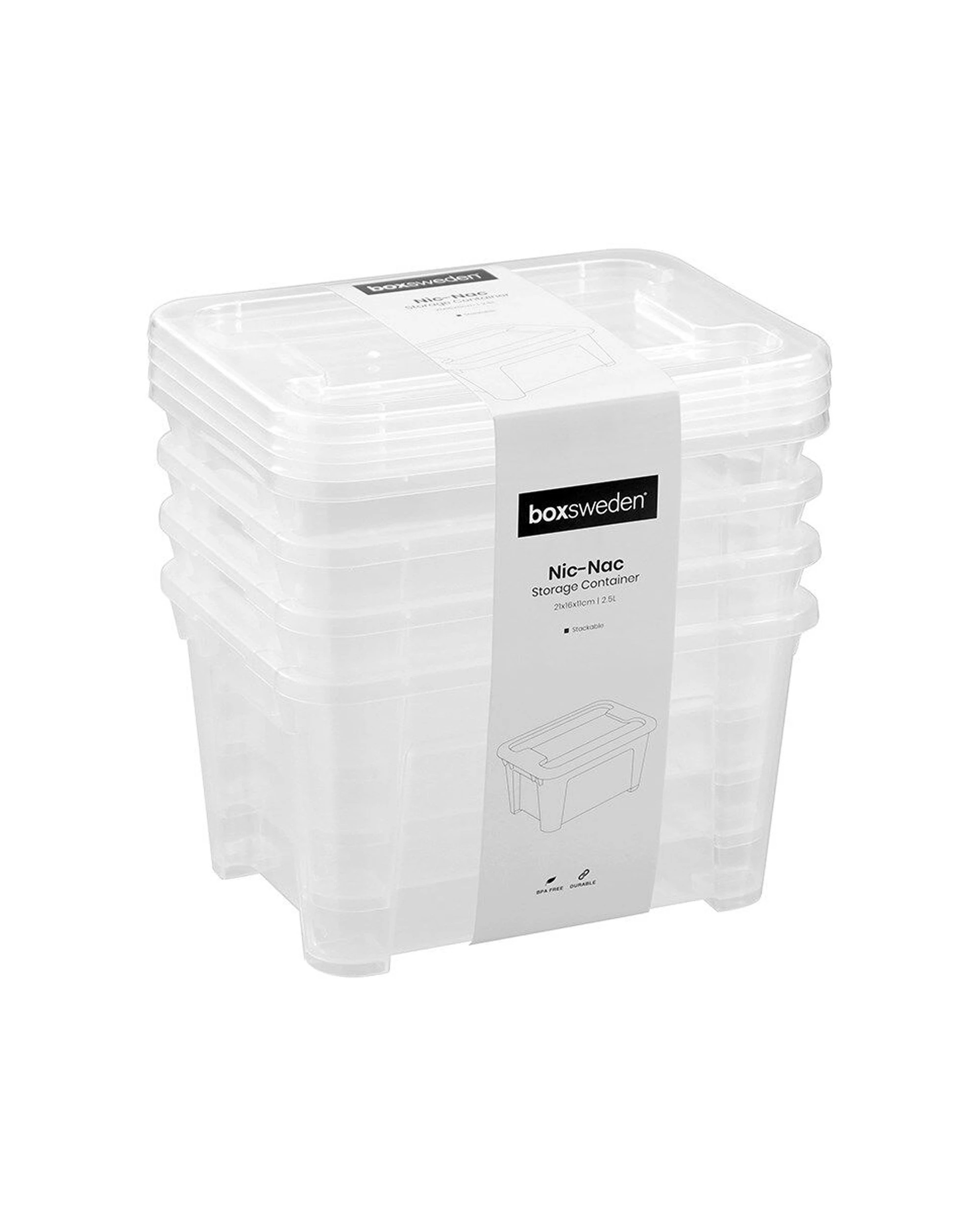 1 BOXSWEDEN Nic-Nac Storage Container Essentials 4Pc 2.5L Stackable Plastic
 - plain, 1 of 9
