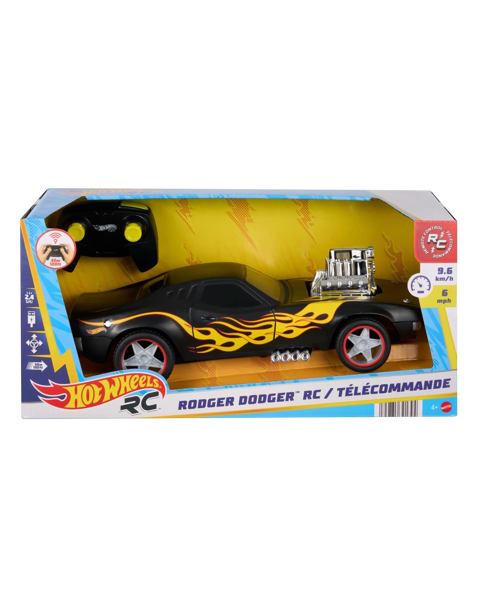 1 Hot Wheels 1:16 Scale RC Rodger Dodger Black, 1 of 6