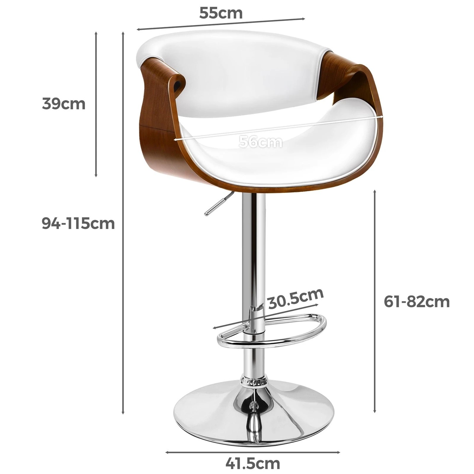 3 Alfordson 1x Bar Stool Kitchen Swivel Chair Wooden Leather Trice - White, 3 of 10