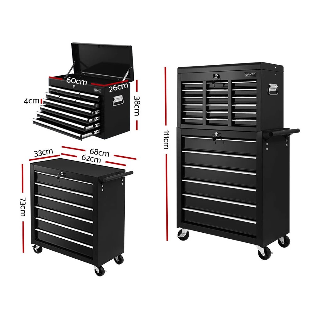 2 Giantz 16 Drawer Tool Box Cabinet Chest Trolley Toolbox Garage Storage - Black, 2 of 7