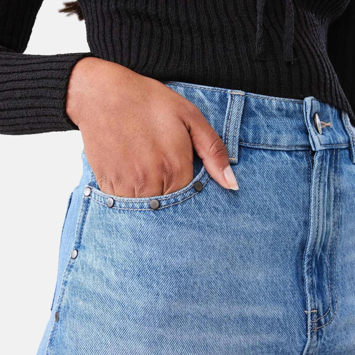 7 Studded Denim Mini Skirt Mid Wash, 7 of 9