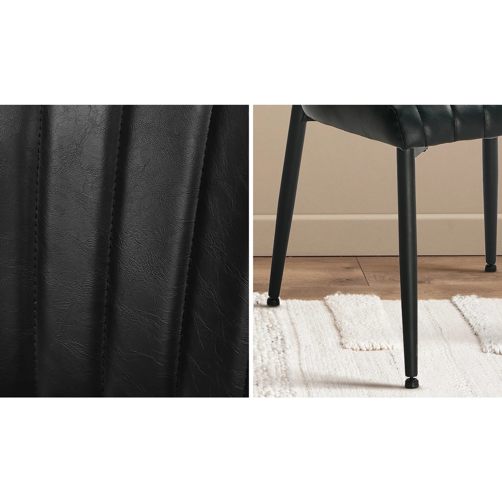 6 Oikiture 2x PU Leather Dining Chair Kitchen Padded Seat - Black, 6 of 9