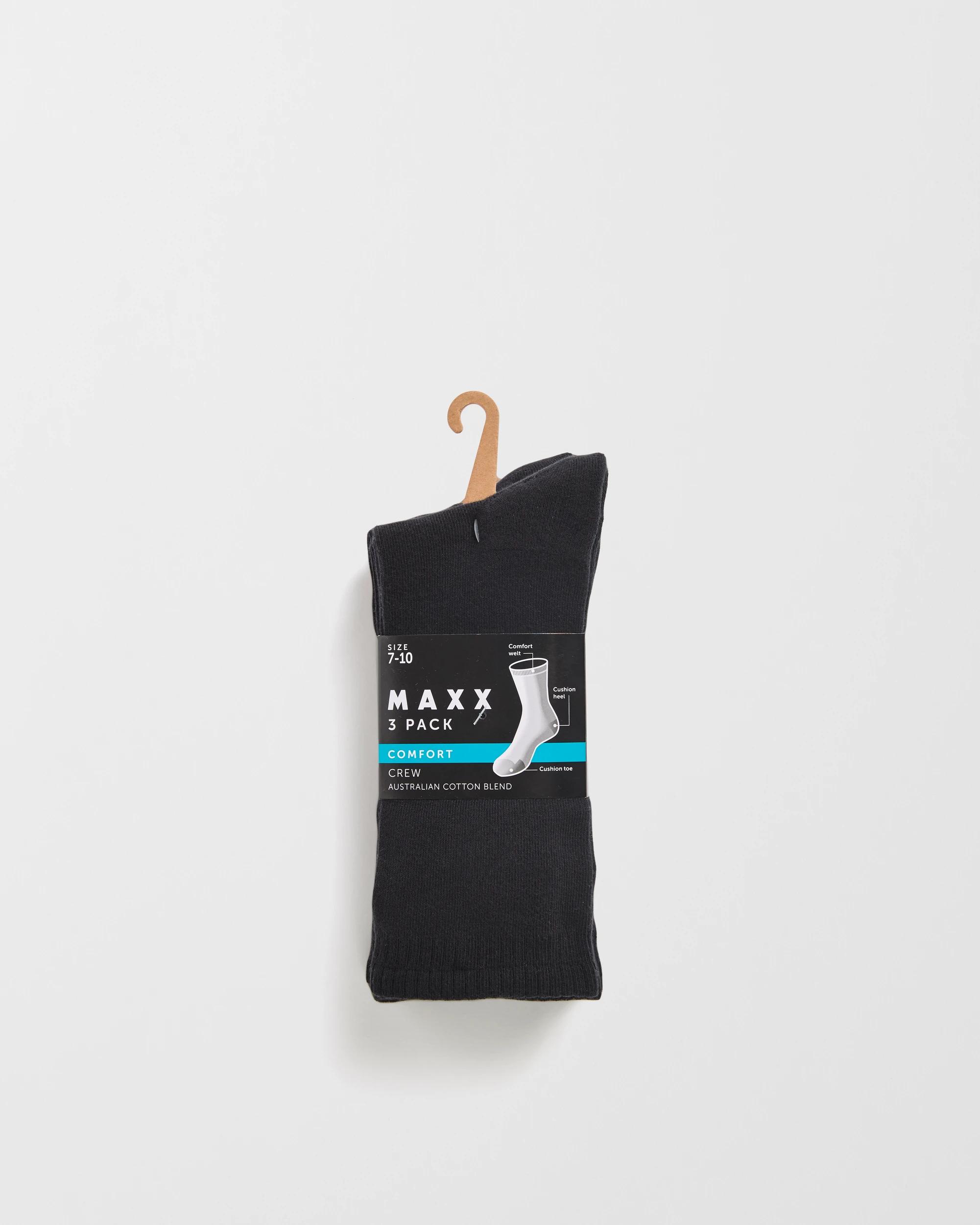3 Maxx Australian Cotton Blend 3 Pack Comfort Socks BLACK, 3 of 3