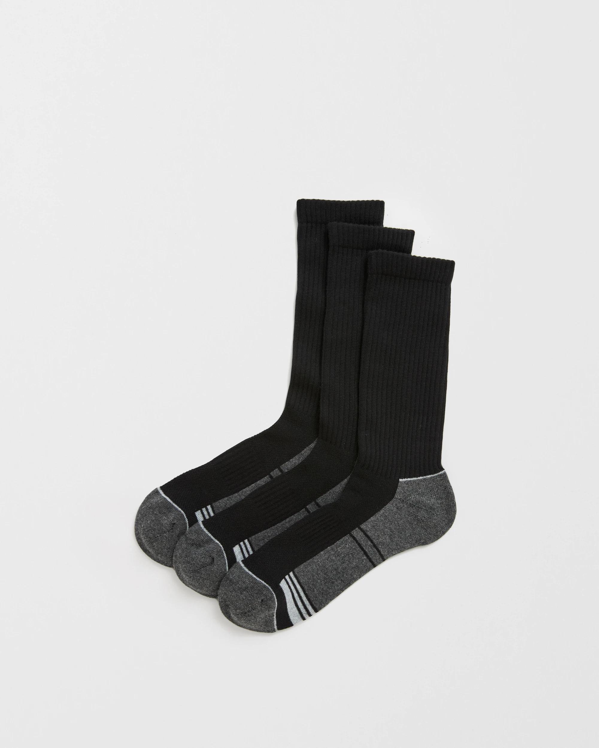 1 Maxx Australian Cotton Blend 3 Pack Sport Crew Socks BLACK, 1 of 3