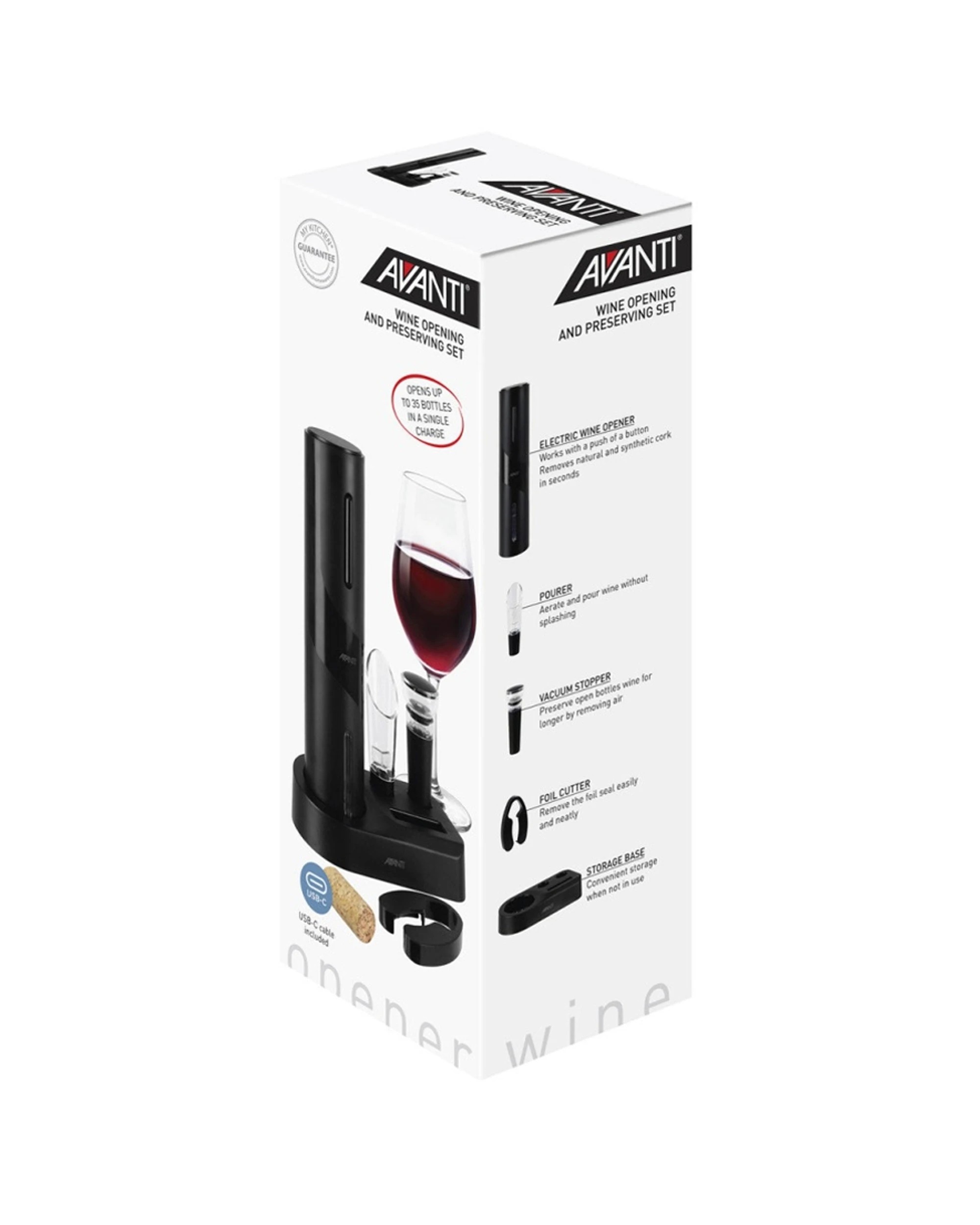 6 Avanti Wine Opening & Preserving Set Quiet Motor Cordless USB Rechargeable - Black, 6 of 6