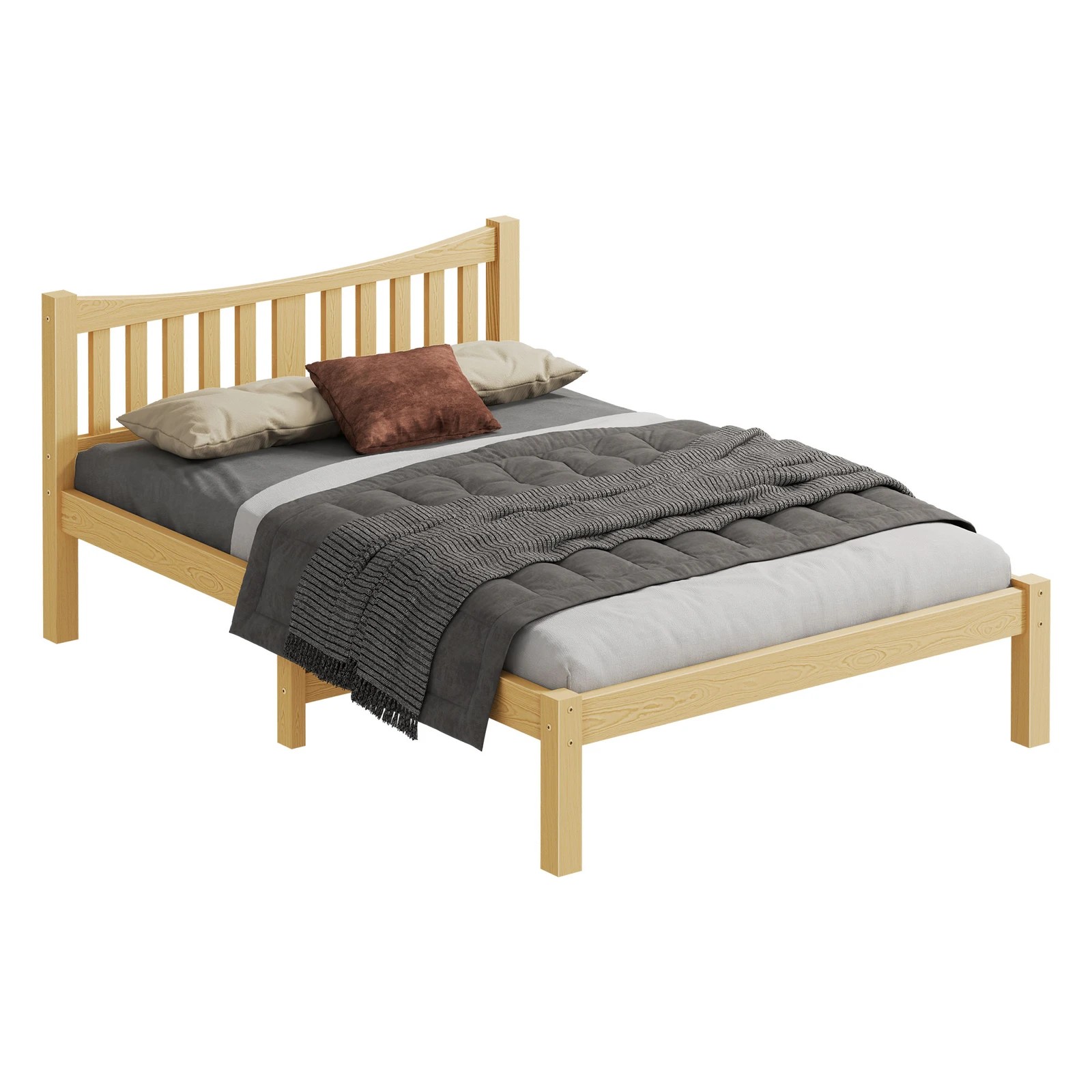 1 Alfordson Bed Frame Wooden Double Size Solid Pine Timber Base Cambrie - Natural, 1 of 10