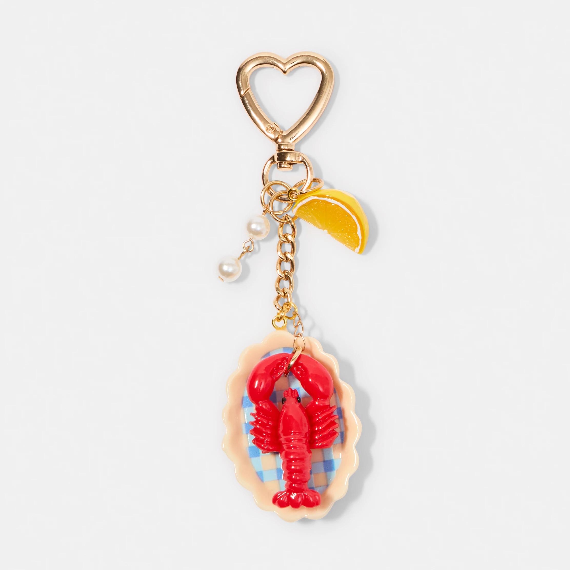 1 Lobster Plate Charm Keyring - Gold Tone and Red Red, 1 of 3