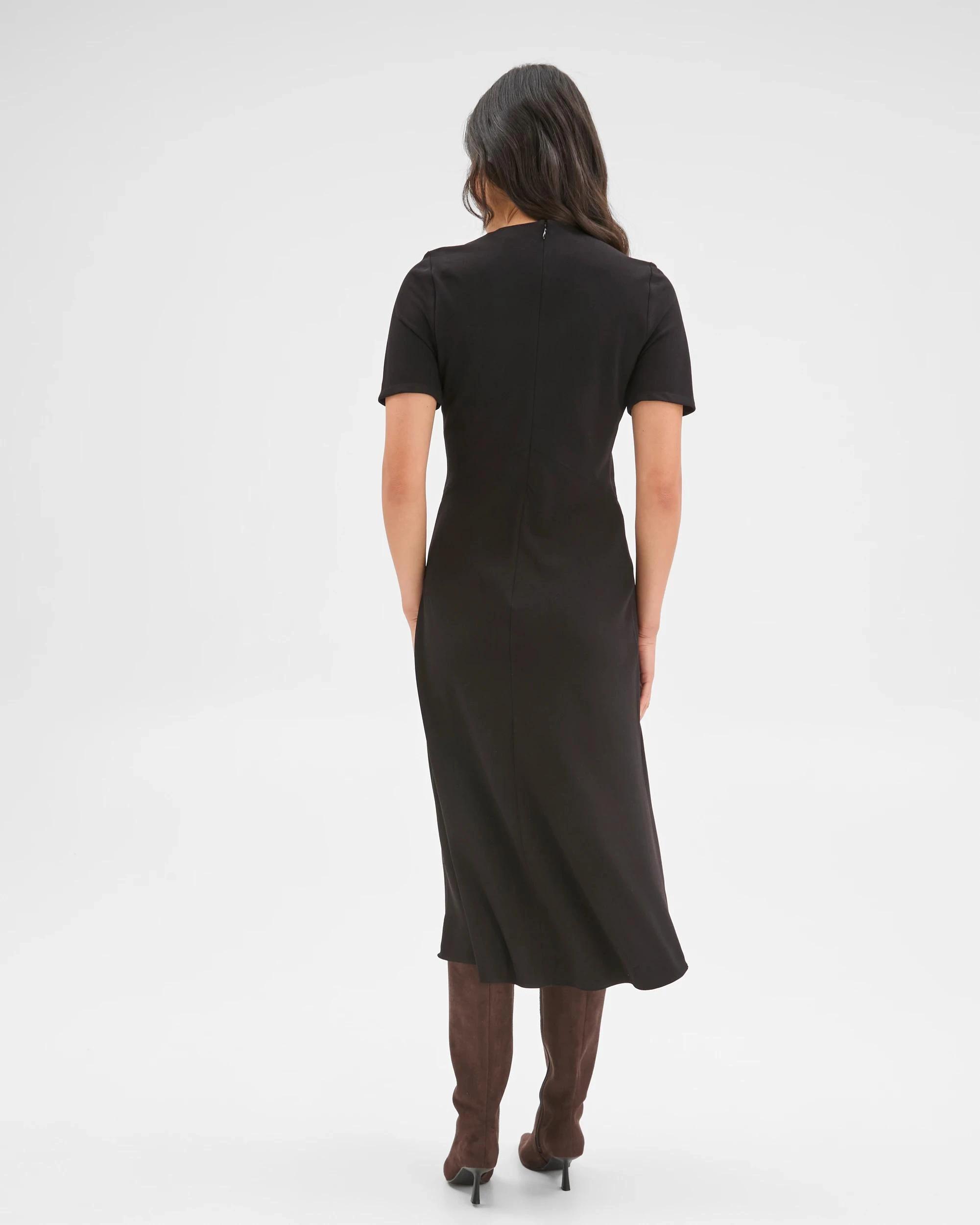 7 Preview Short Sleeve Midi Crepe Woven Dress BLACK, 7 of 7
