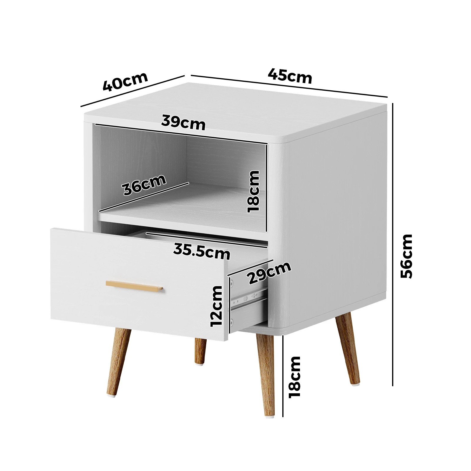 2 Oikiture 2x Bedside Table 1 Drawer Open Shelf Side End Tables Nightstand - White, 2 of 9