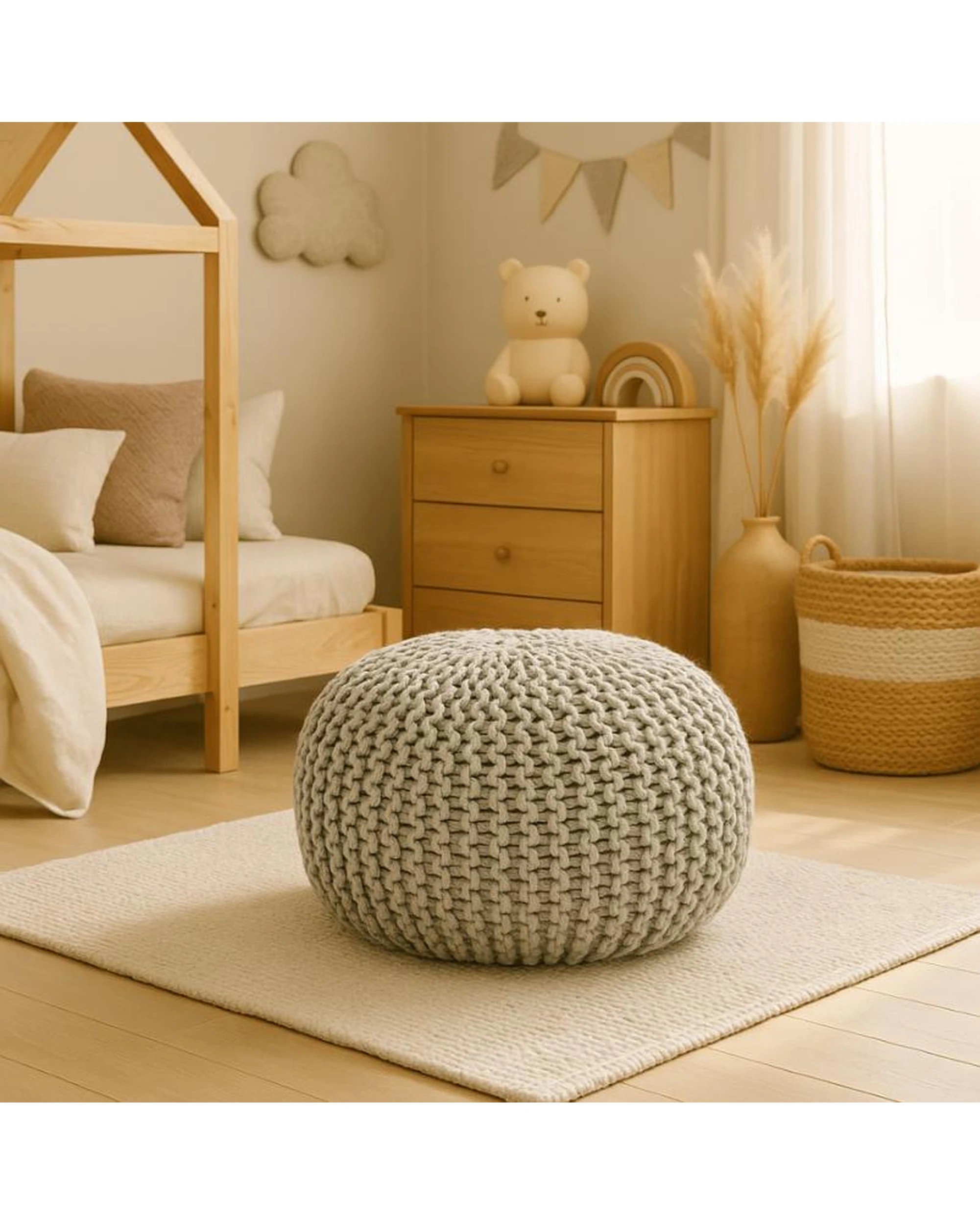 8 La Grace Home Braided Ottoman Pouffe - Ivory, 8 of 9