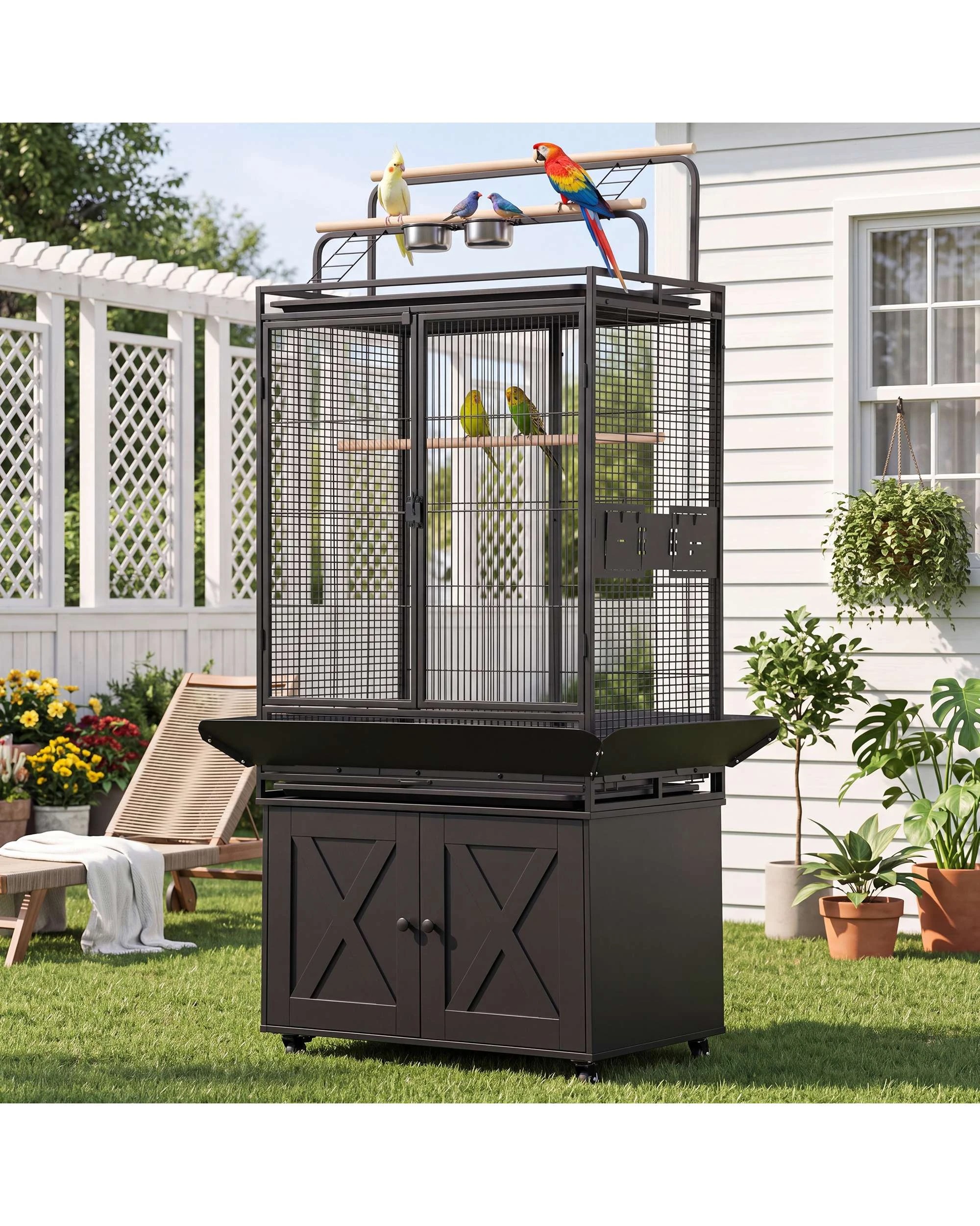 4 Advwin 176cm Extra Large Bird Cage with Play Top & Storage Cabinet, 4 of 10