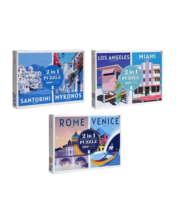 1000 Piece 2 in 1 Double Sided Vintage Travel Poster Puzzles - Assorted