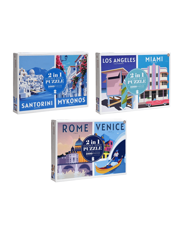 1000 Piece 2 in 1 Double Sided Vintage Travel Poster Puzzles - Asso