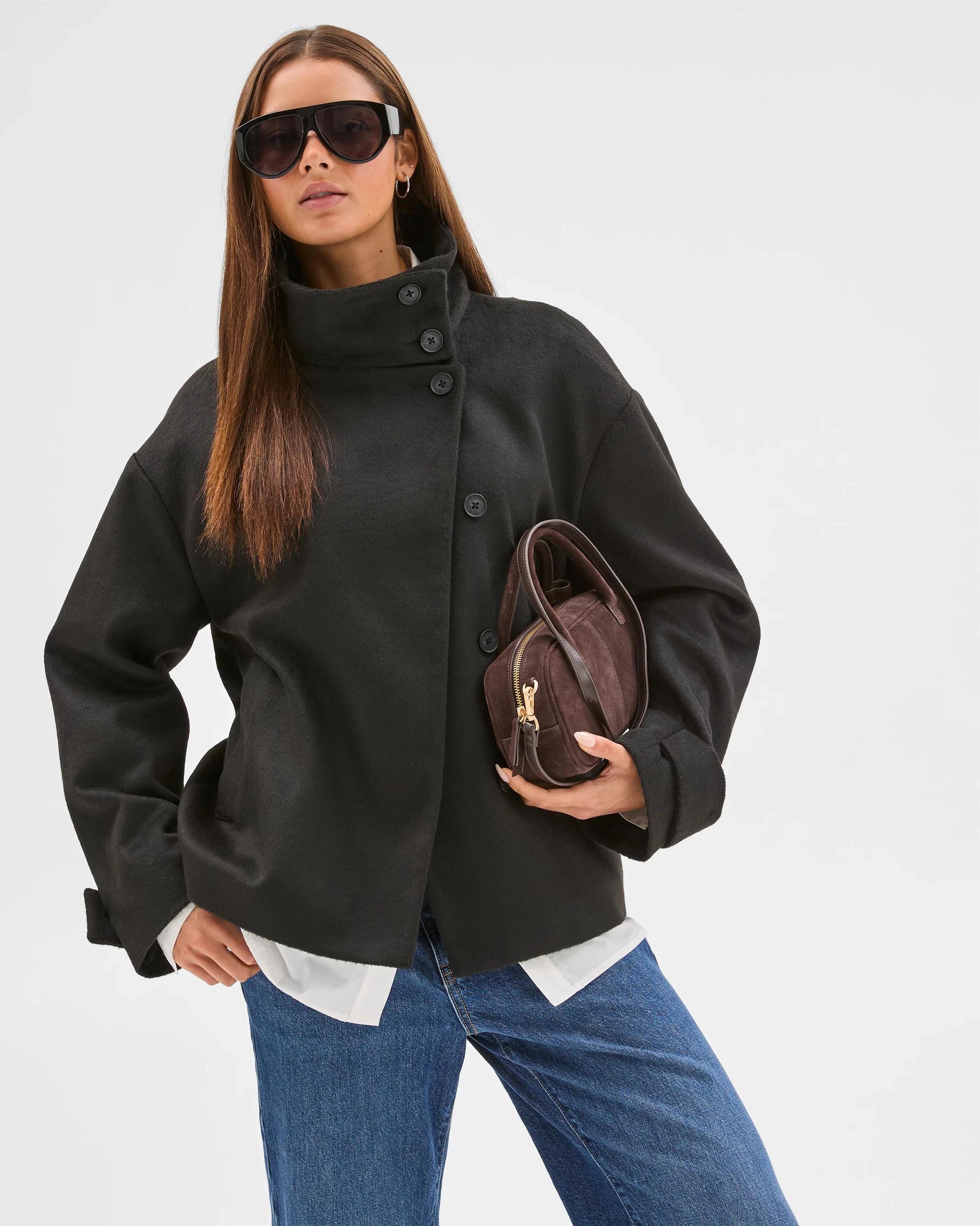 5 Lily Loves Funnel Neck Short Coat BLACK, 5 of 8
