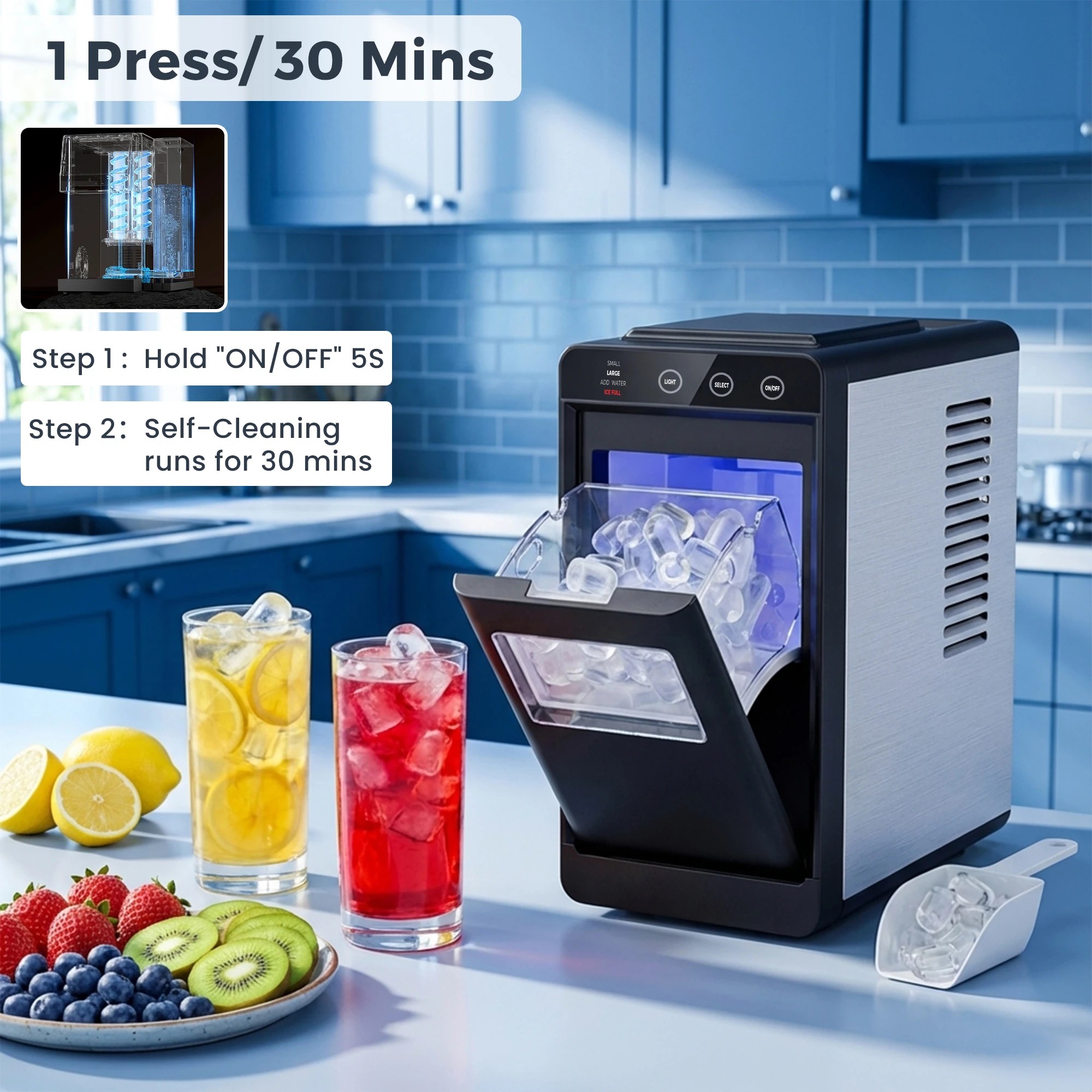2 Advwin Bullet Ice Maker, 12kg Ice Maker Machine w/Self Cleaning, 2 of 7