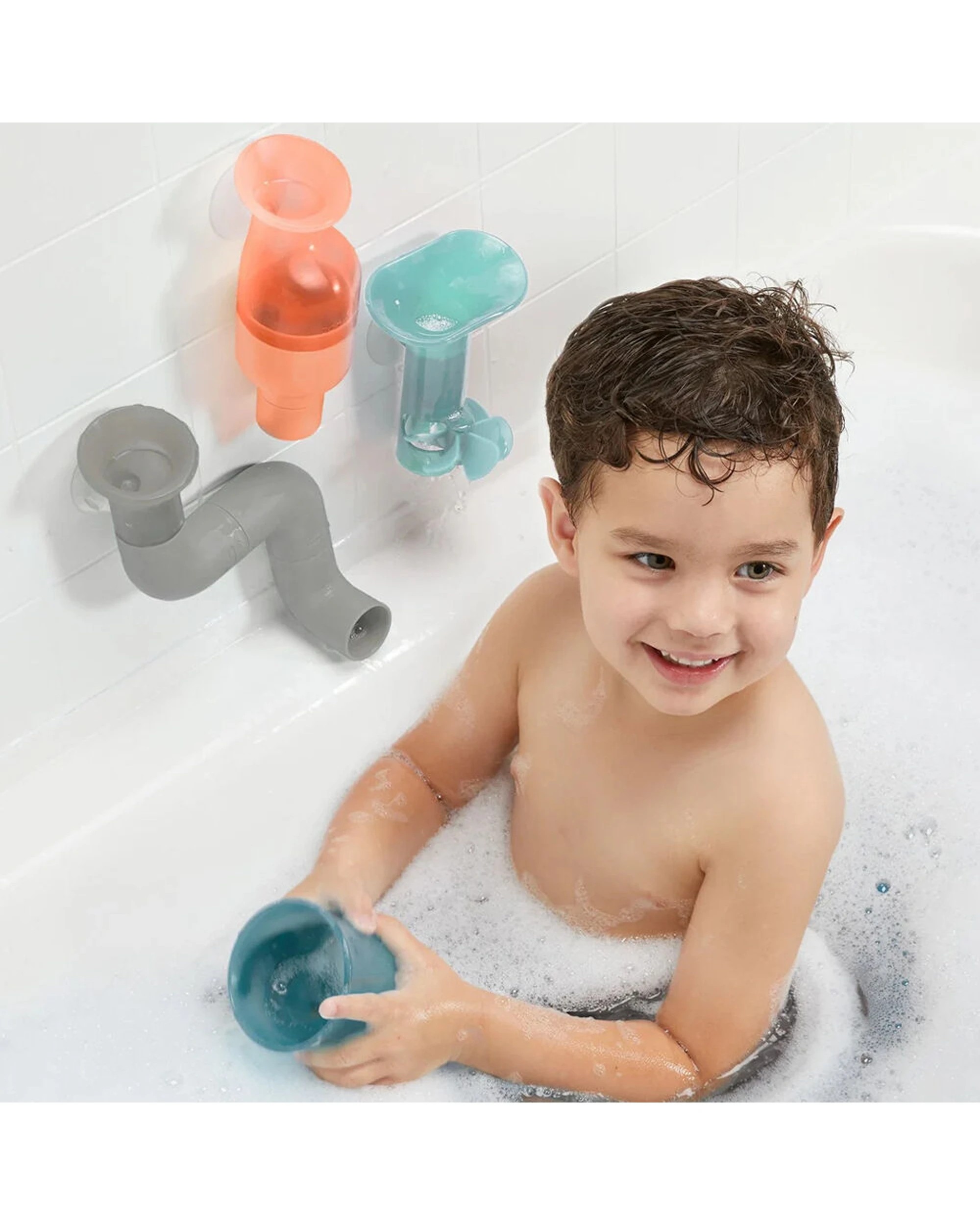 4 Boon Tubes Building Bath Toy Childrens Set - Grey, 4 of 4