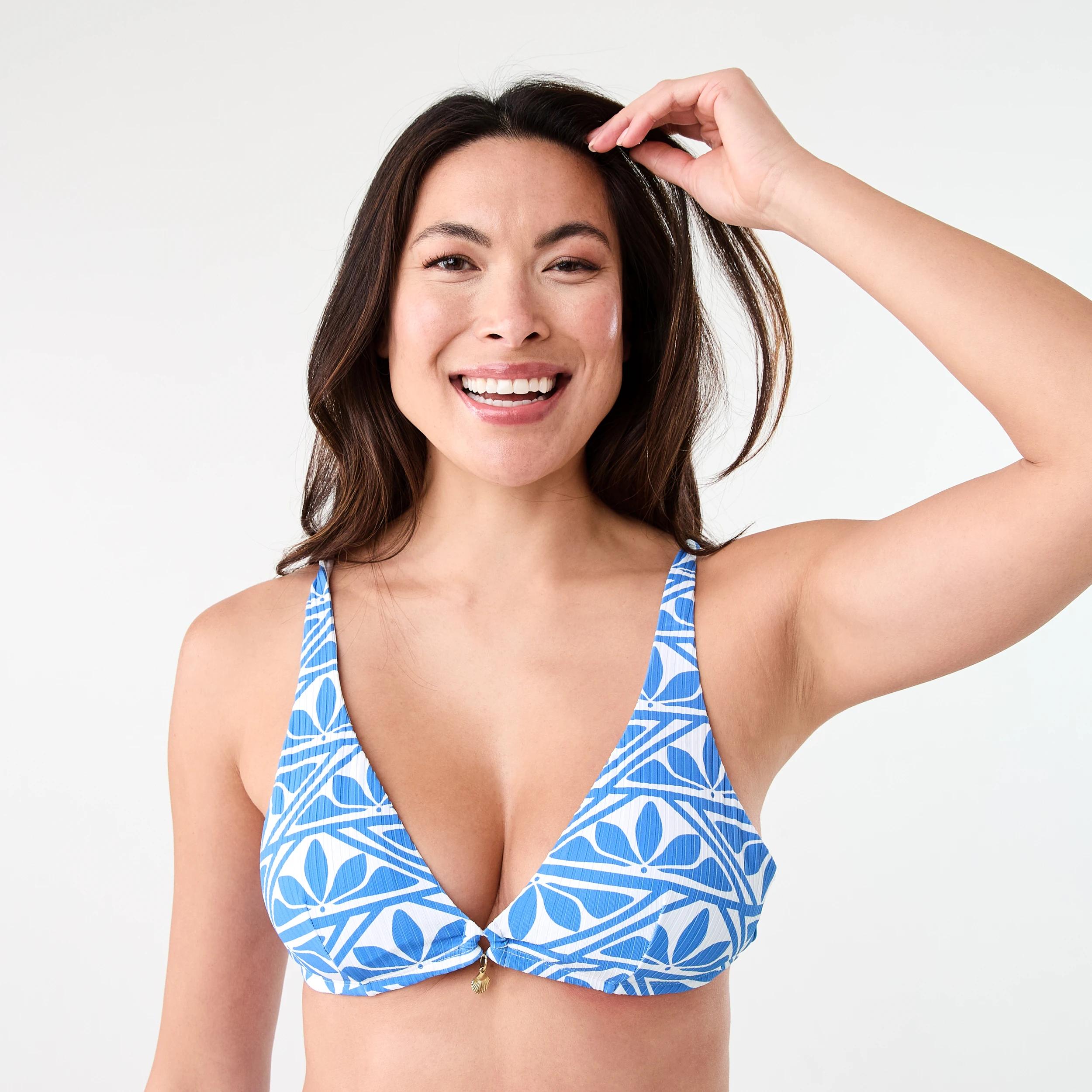 1 Adjustable Triangle Bikini Top FLORAL TILE BLUE MARINE, 1 of 8