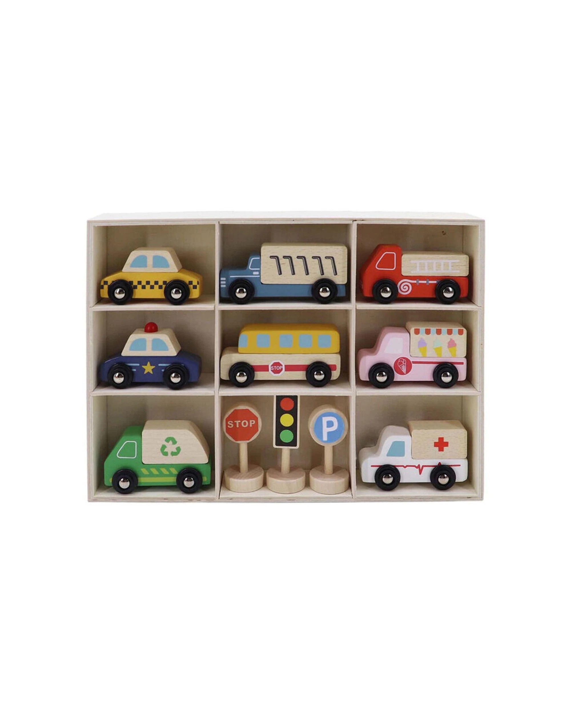 1 Kaper Kidz Wooden Cars Transportation Box & Street Signs Kids Toy Set - Multi, 1 of 7
