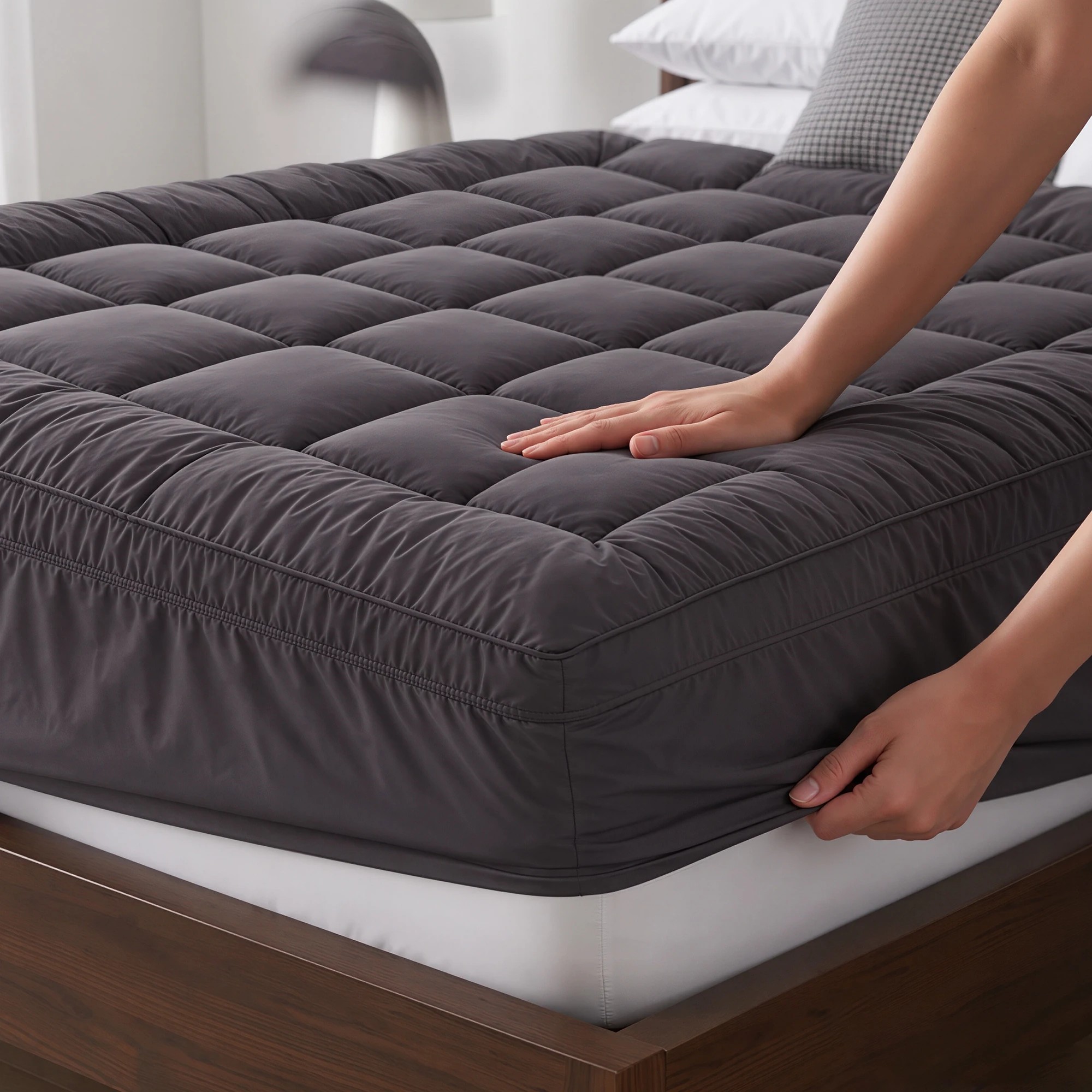 9 Giselle Bedding 5cm Bamboo Charcoal Filling Pillowtop Topper with 45cm Deep Pocket 1000GSM - King Single Bed - Grey, 9 of 10