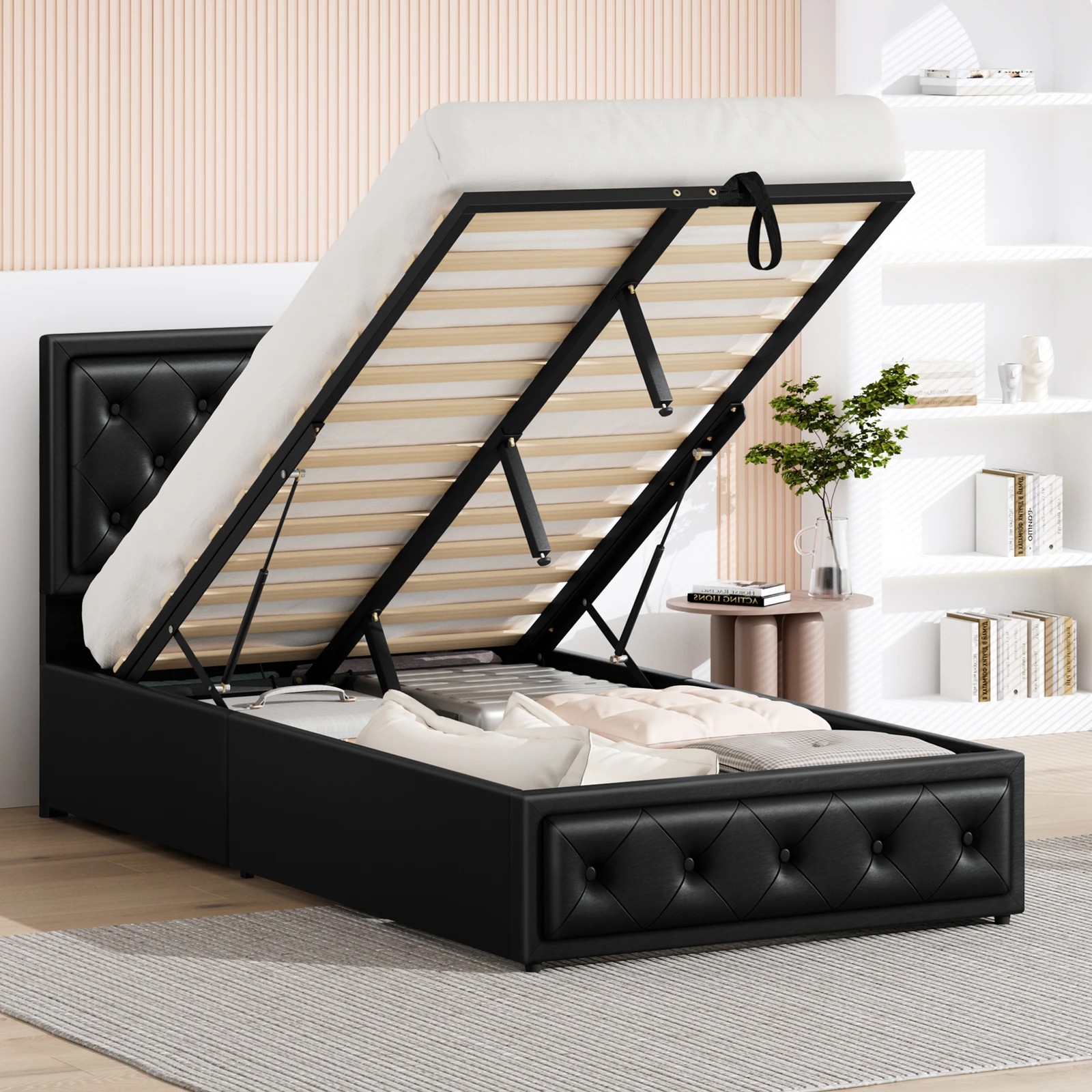 4 Alfordson Bed Frame King Single Gas Lift Storage Mattress Base Leather Dinana - Black, 4 of 10