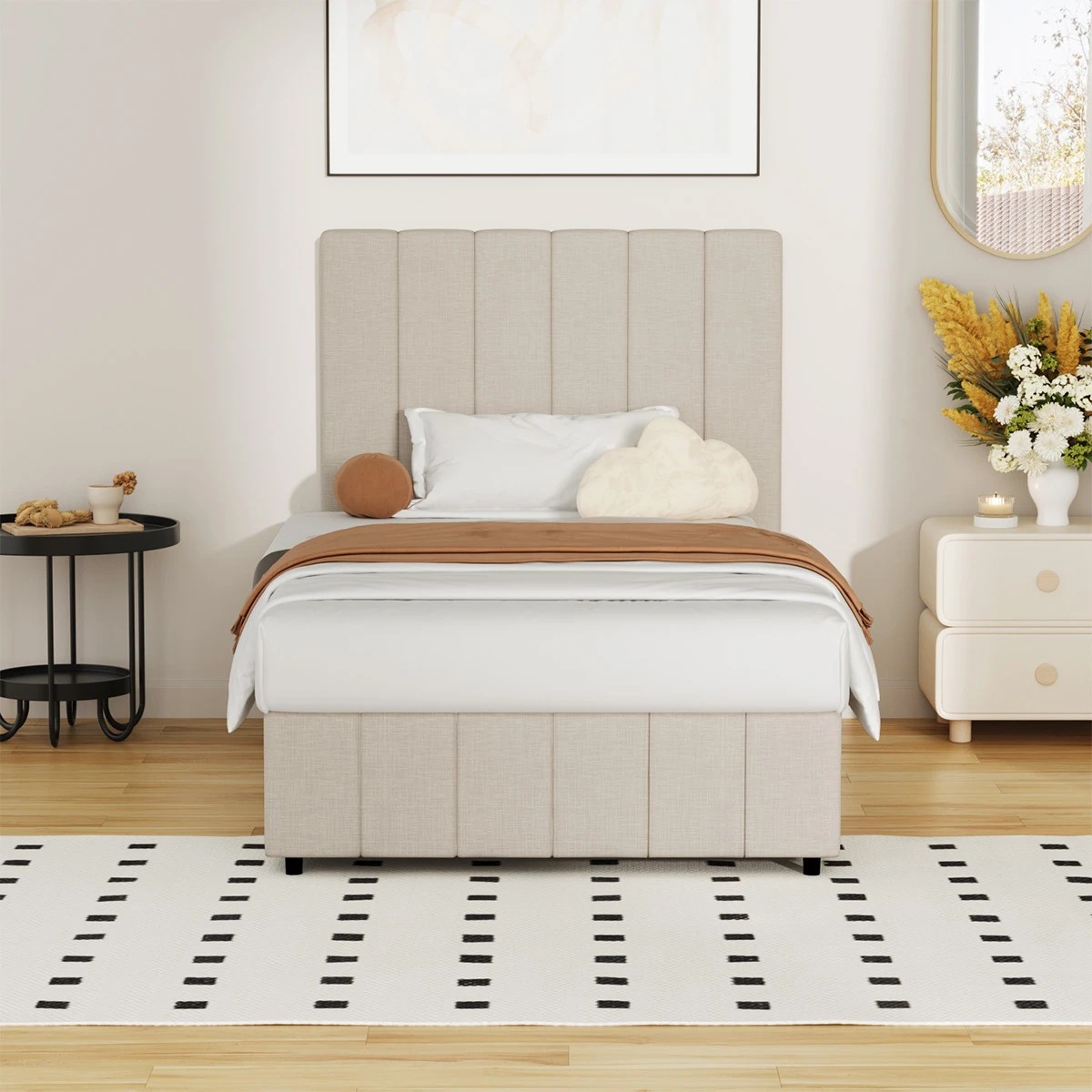 3 Oikiture King Single Bed Gas Lift Base With Storage Bed Frame
 - Beige, 3 of 10