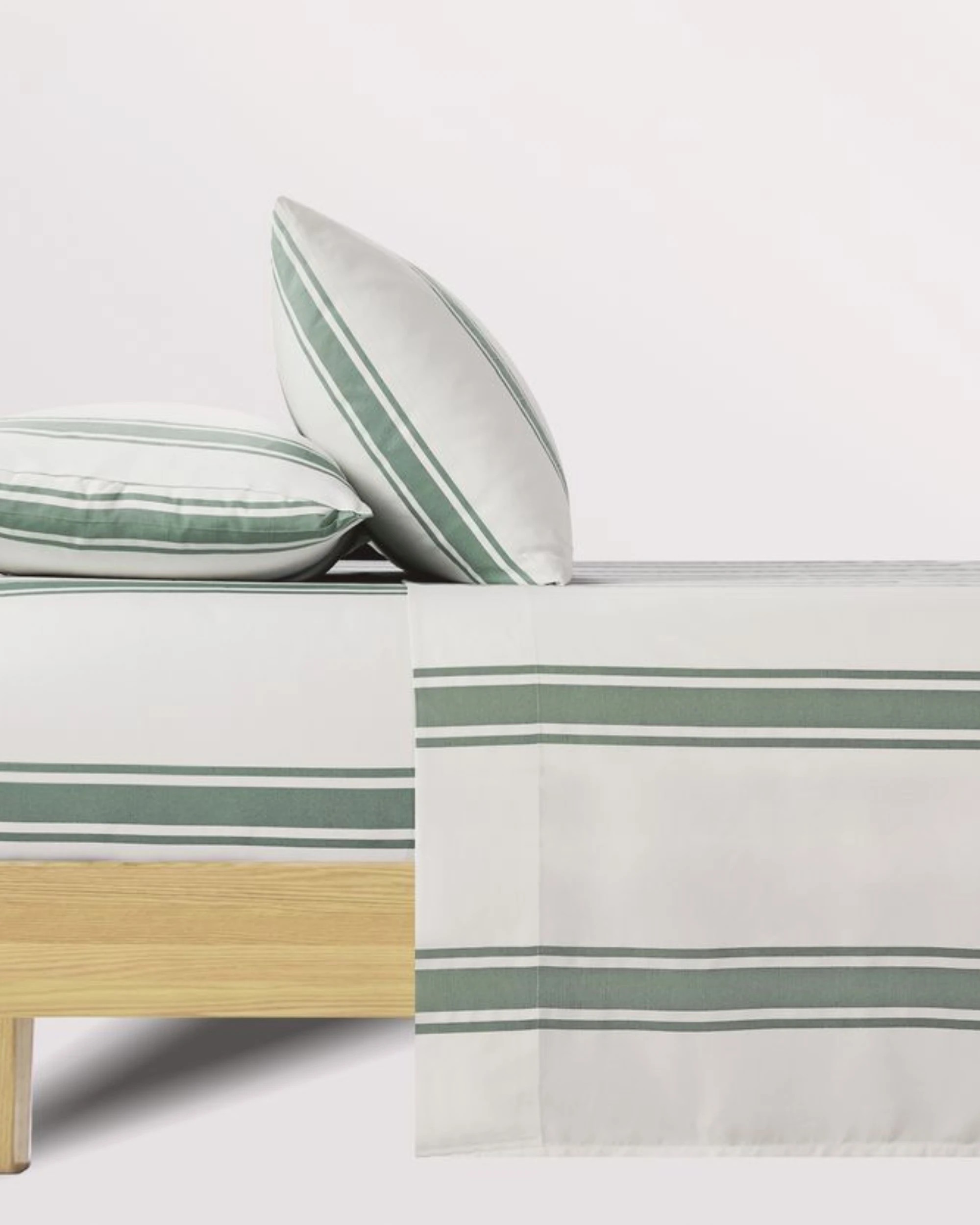 1 CleverPolly Yarn-Dyed Washed Microfibre Sheet Set - King Bed - Wide Stripe Sage Green, 1 of 6