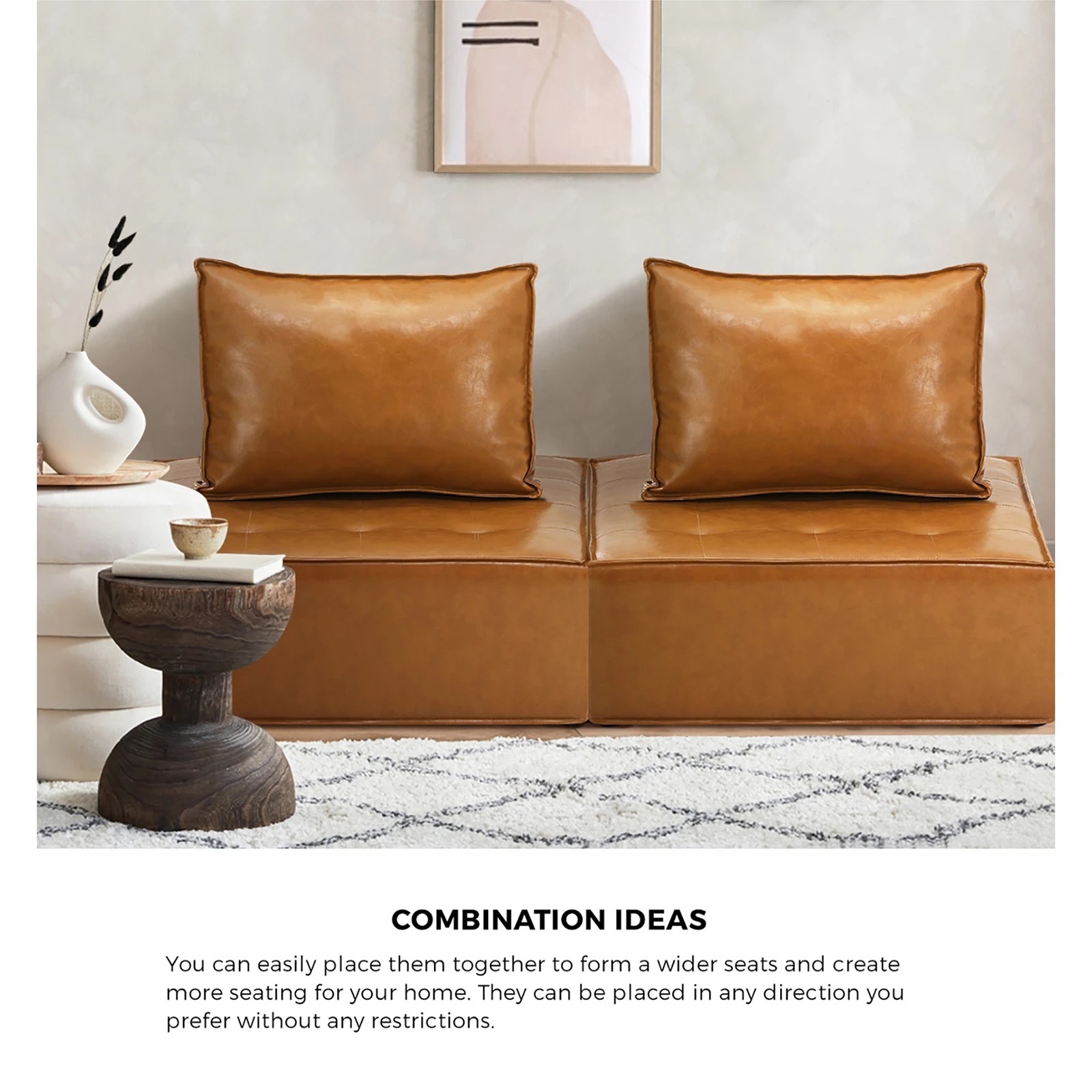3 Oikiture 1pc Modular Sofa Lounge Chair Armless Tofu Back Pu Leather
 - Brown, 3 of 10
