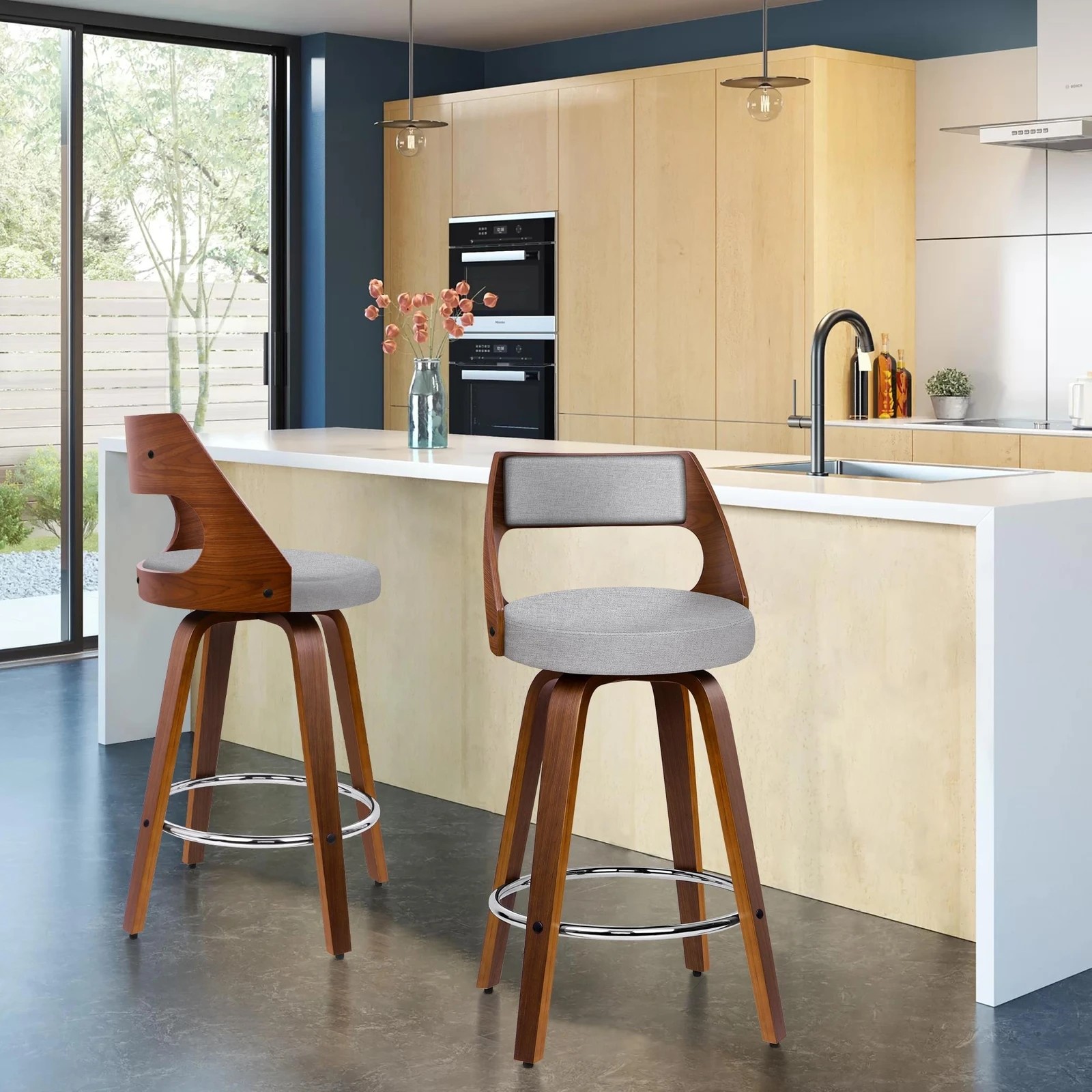 9 Alfordson 4x Swivel Bar Stools 65cm Eden Kitchen Dining Chair Wooden - Grey, 9 of 10