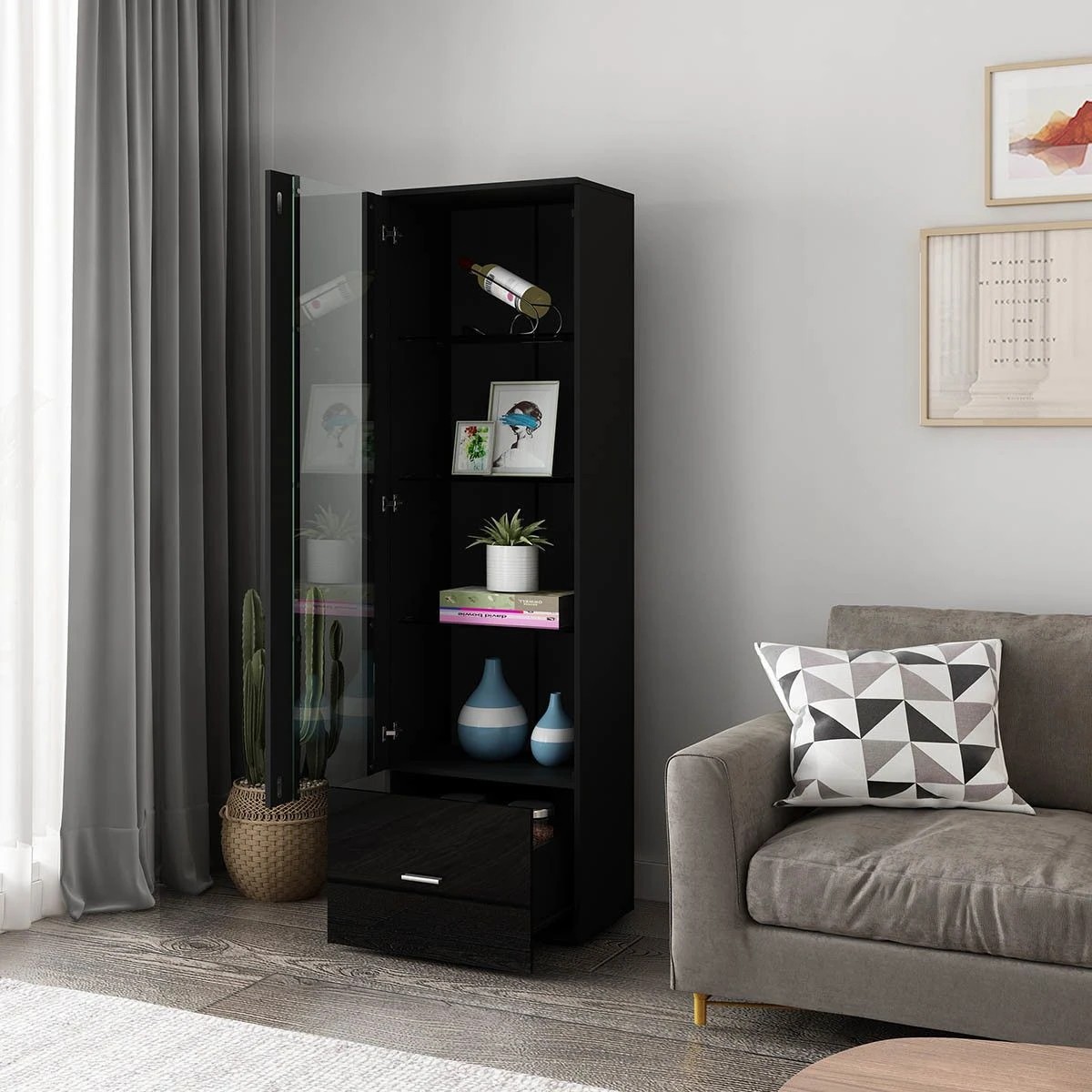 4 Ausway Glass Front Display Cabinet LED Storage Unit 190cm, 4 of 8