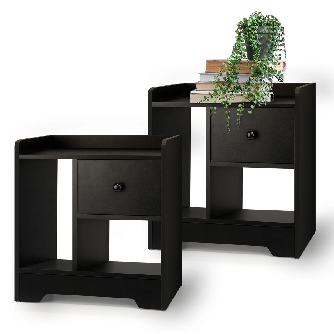 9 Oikiture Bedside Tables Set of 2 Side Table Nightstand Storage Shelf - Black, 9 of 10