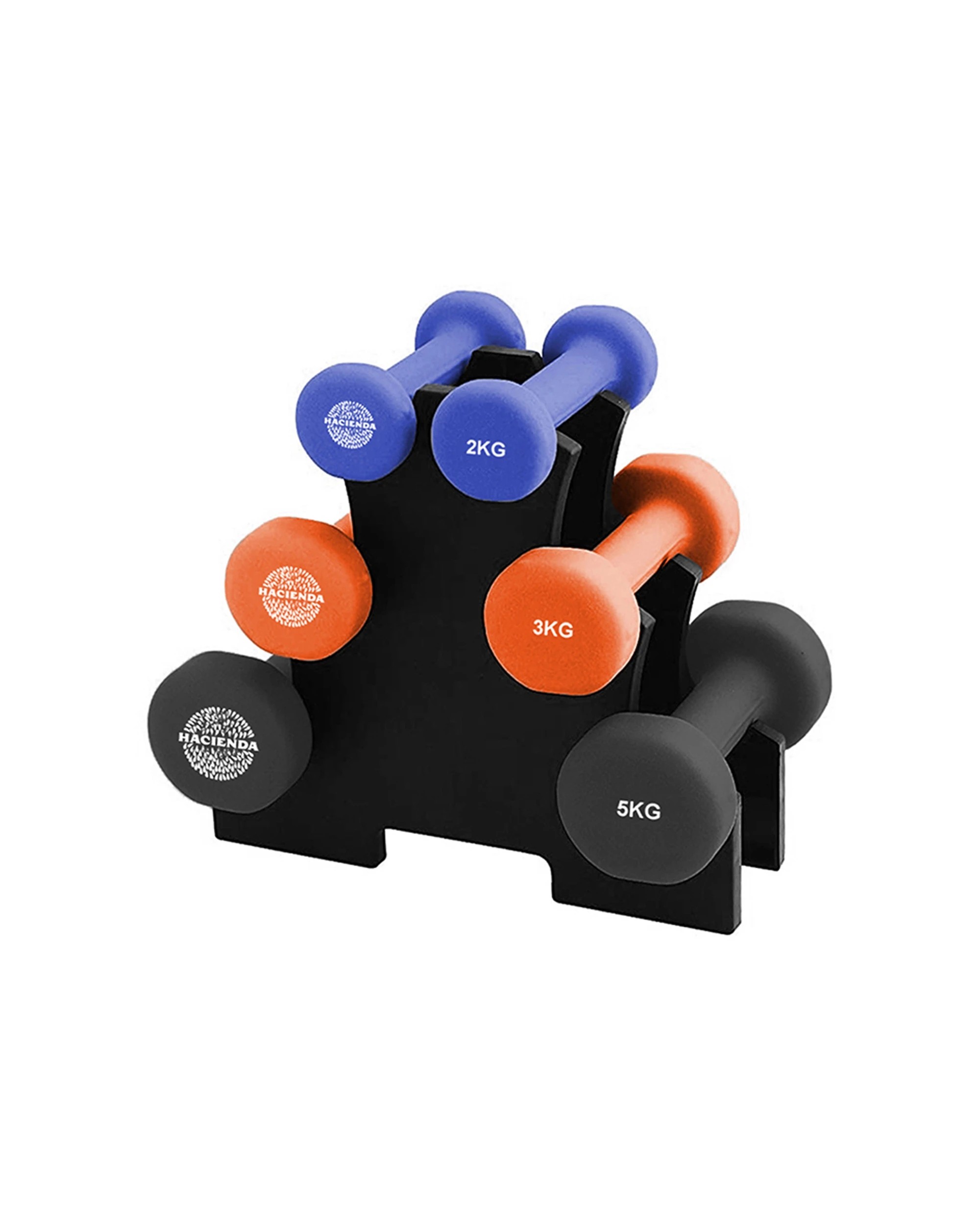 1 HACIENDA 7-Piece 20kg Weighted Dumbbell Set With PVC Rack Neoprene Finish - Multi, 1 of 6