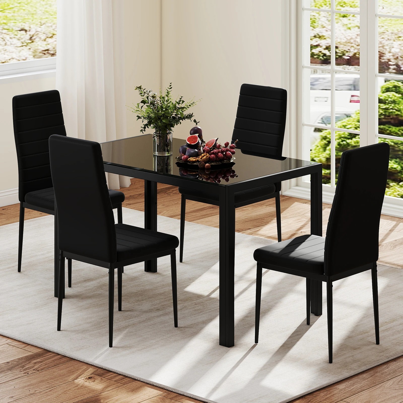 3 Costway Metal Dining Table Glass Tabletop 4 People Kitchen Counter Table Rectangular Furniture - Black, 3 of 4