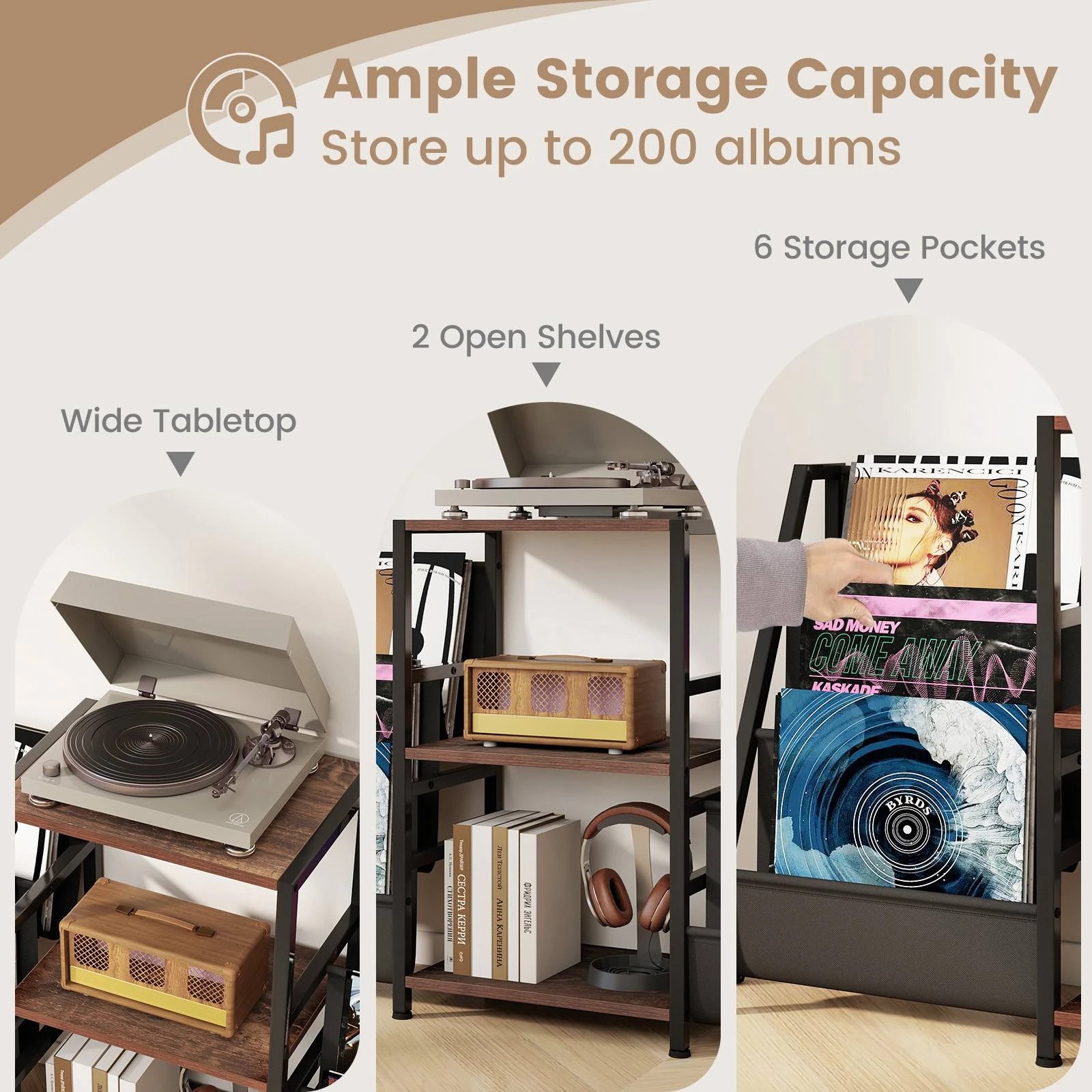 5 Costway Record Player Stand Turntable Stand for Vinyl Convertible Side Table, 5 of 8