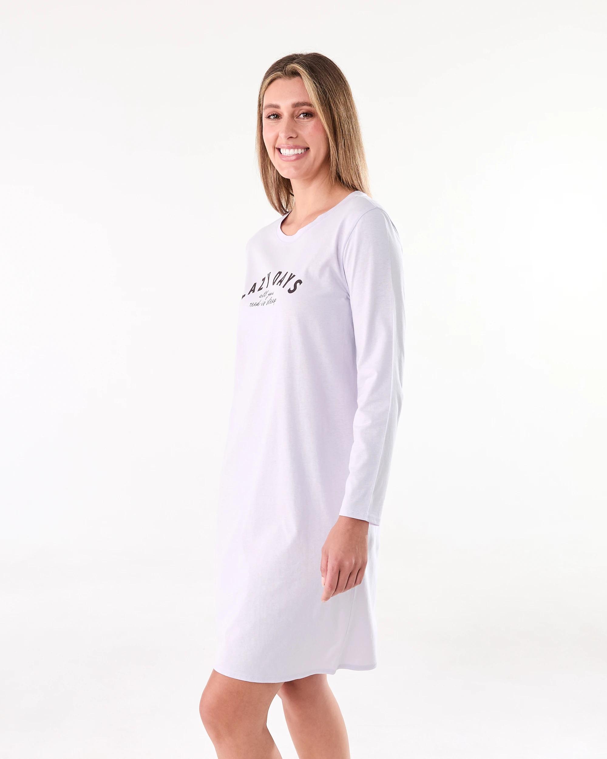 2 Cotton Long Sleeve Print Knit Nightie Lazy Days, 2 of 6