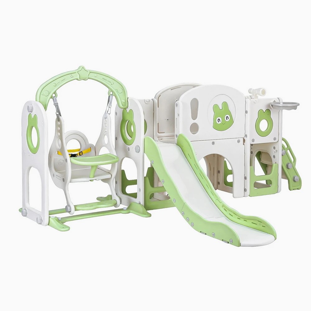 1 Keezi Kids Slide Swing Set Basketball Hoop Ring Football Outdoor Toys 140cm - Multi, 1 of 7