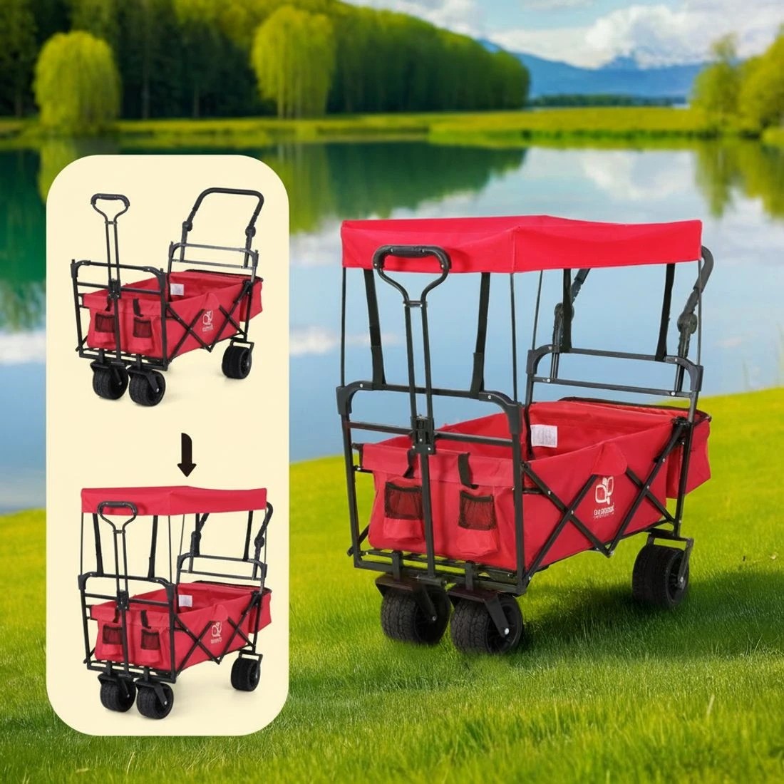 5 Gardeon Garden Cart with Removable Canopy Red - Red, 5 of 5