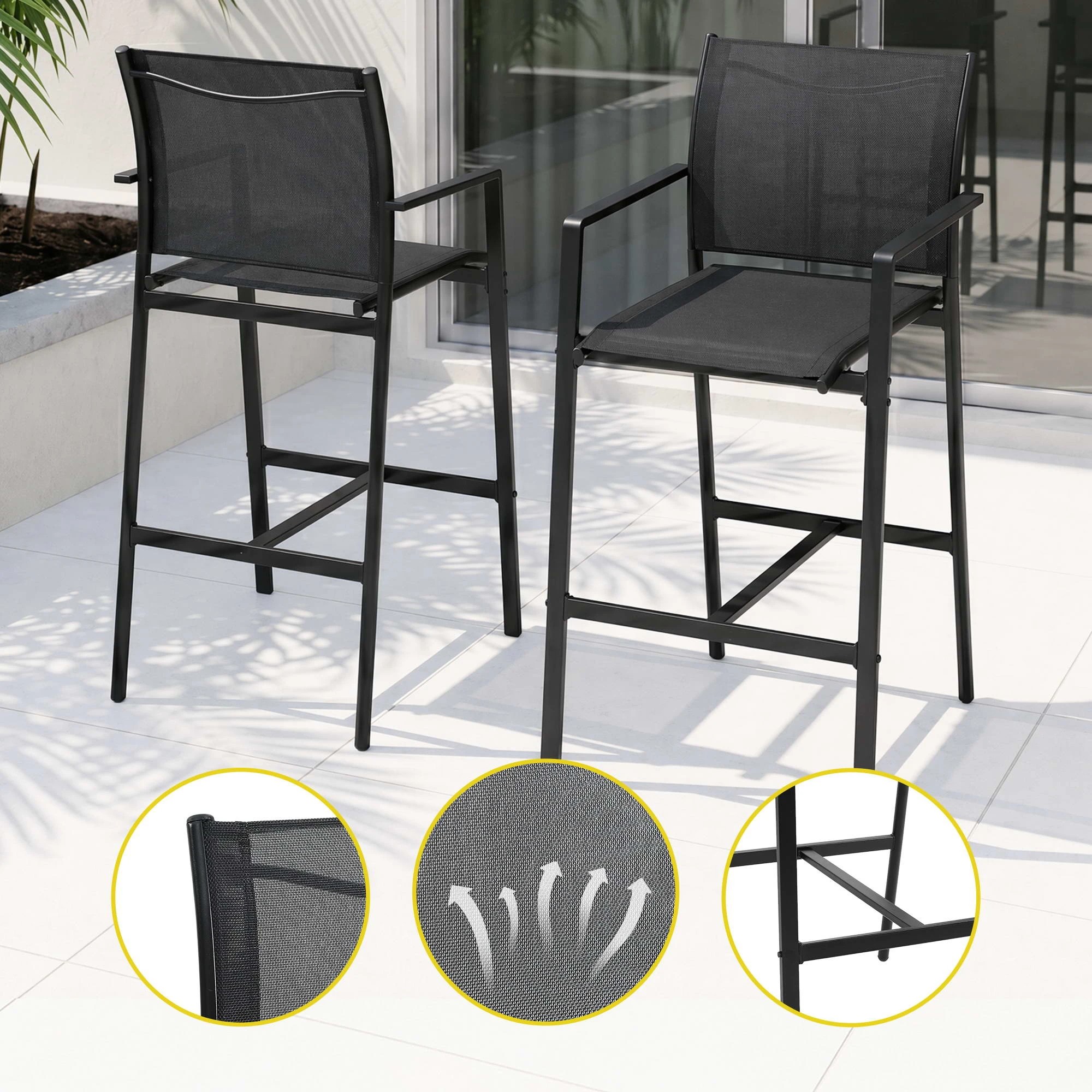 7 Gardeon 7PCS Outdoor Bar Set Stools Dining Chairs Table Patio Steel Bistro Set - Black, 7 of 7