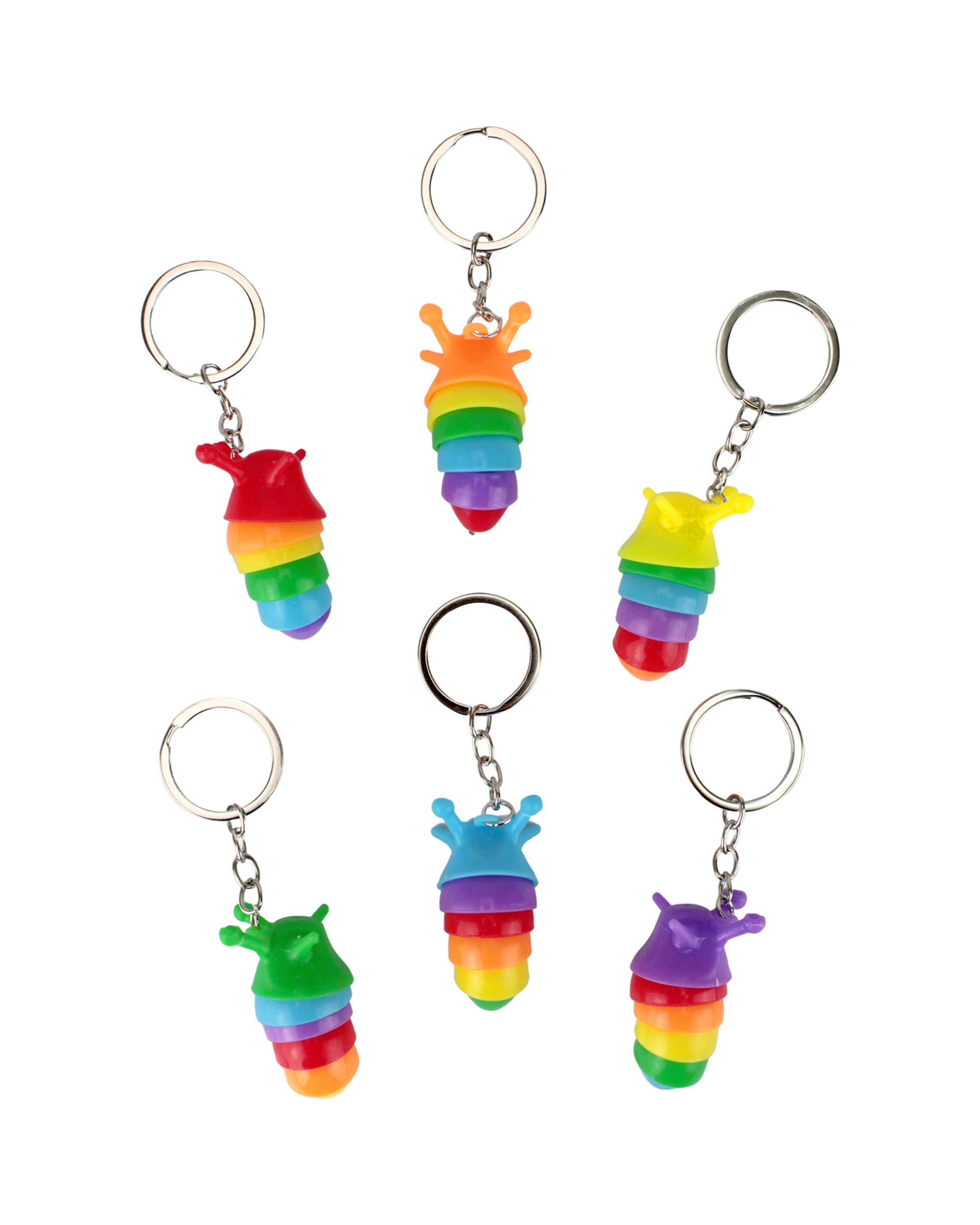 1 Party Maker Rainbow Worm Fidget Keyrings Pack of 12 - Multi, 1 of 4