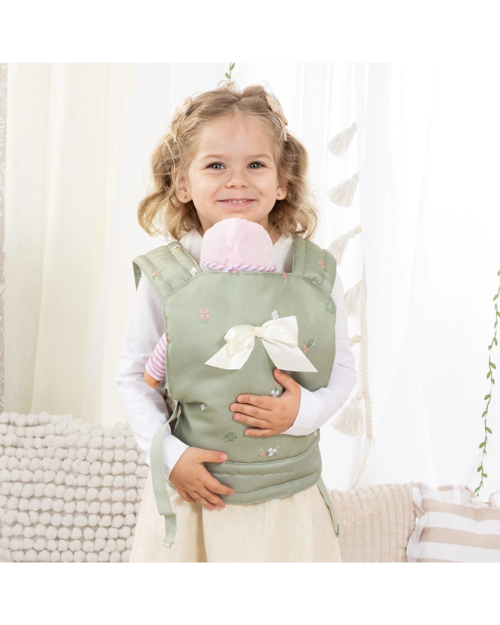 3 Bayer Doll Carrier Adjustable Straps Comfortable Carry For Dolls Up 46cm Sage - Green, 3 of 3