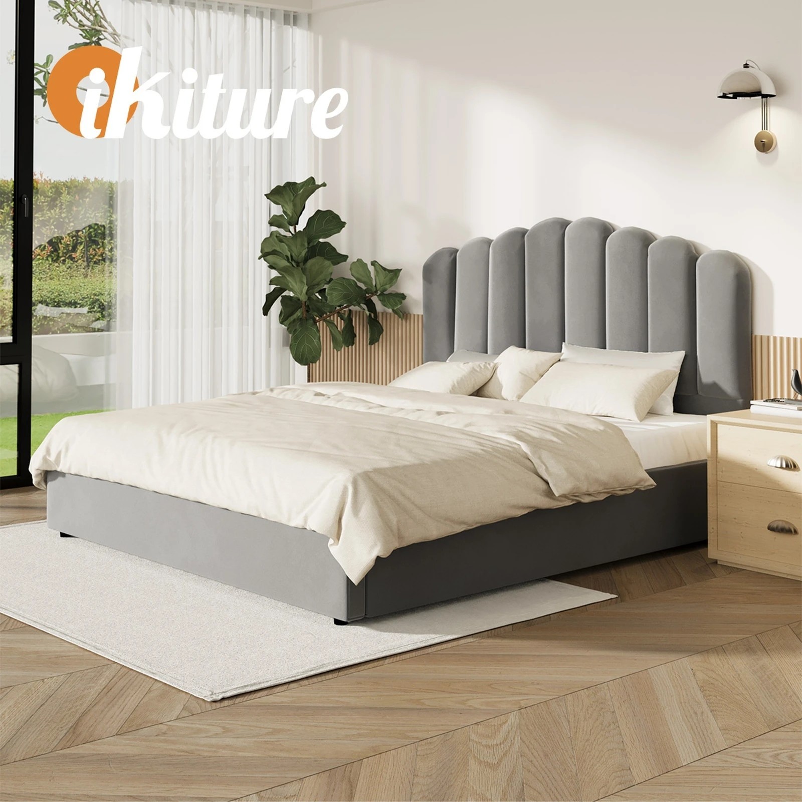 5 Oikiture Bed Frame King Size Gas Lift Bed Base With Storage Klon
 - Grey, 5 of 10