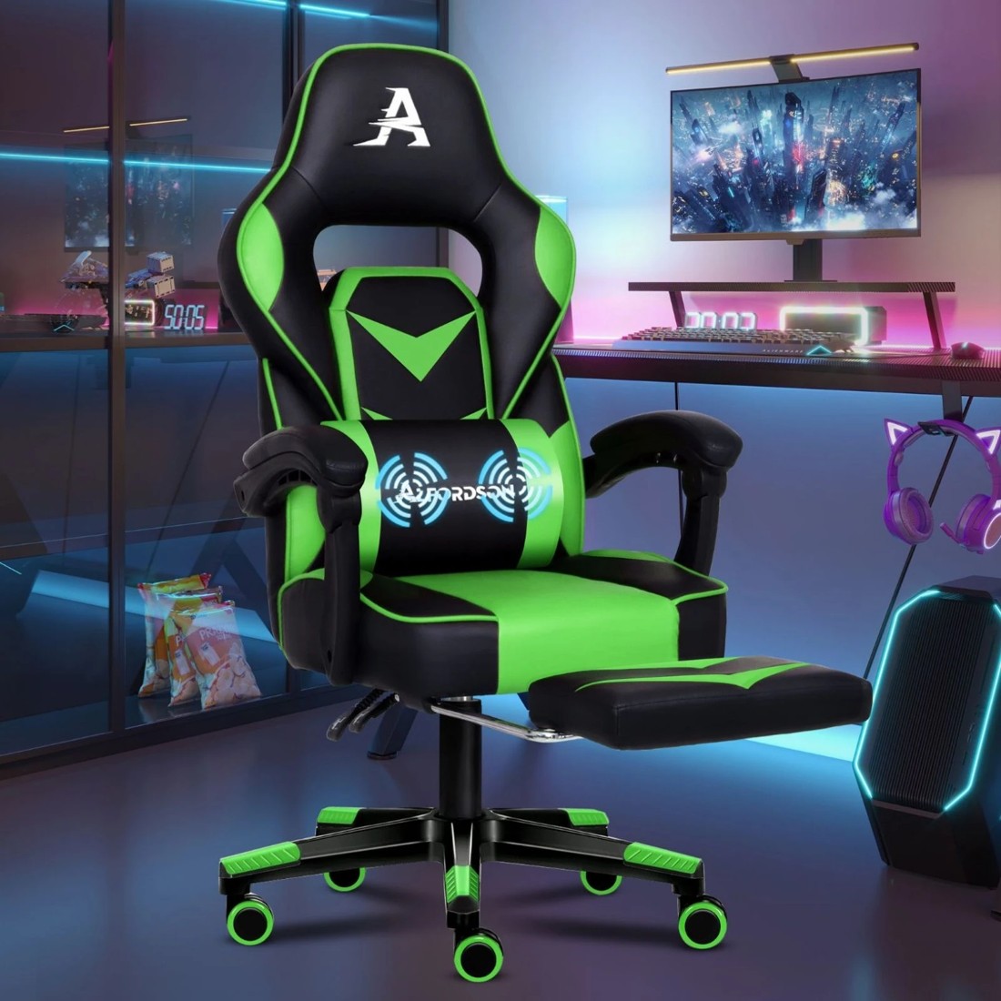 8 Alfordson Gaming Chair Office Seat Massage Racing Footrest Executive - Green, 8 of 10