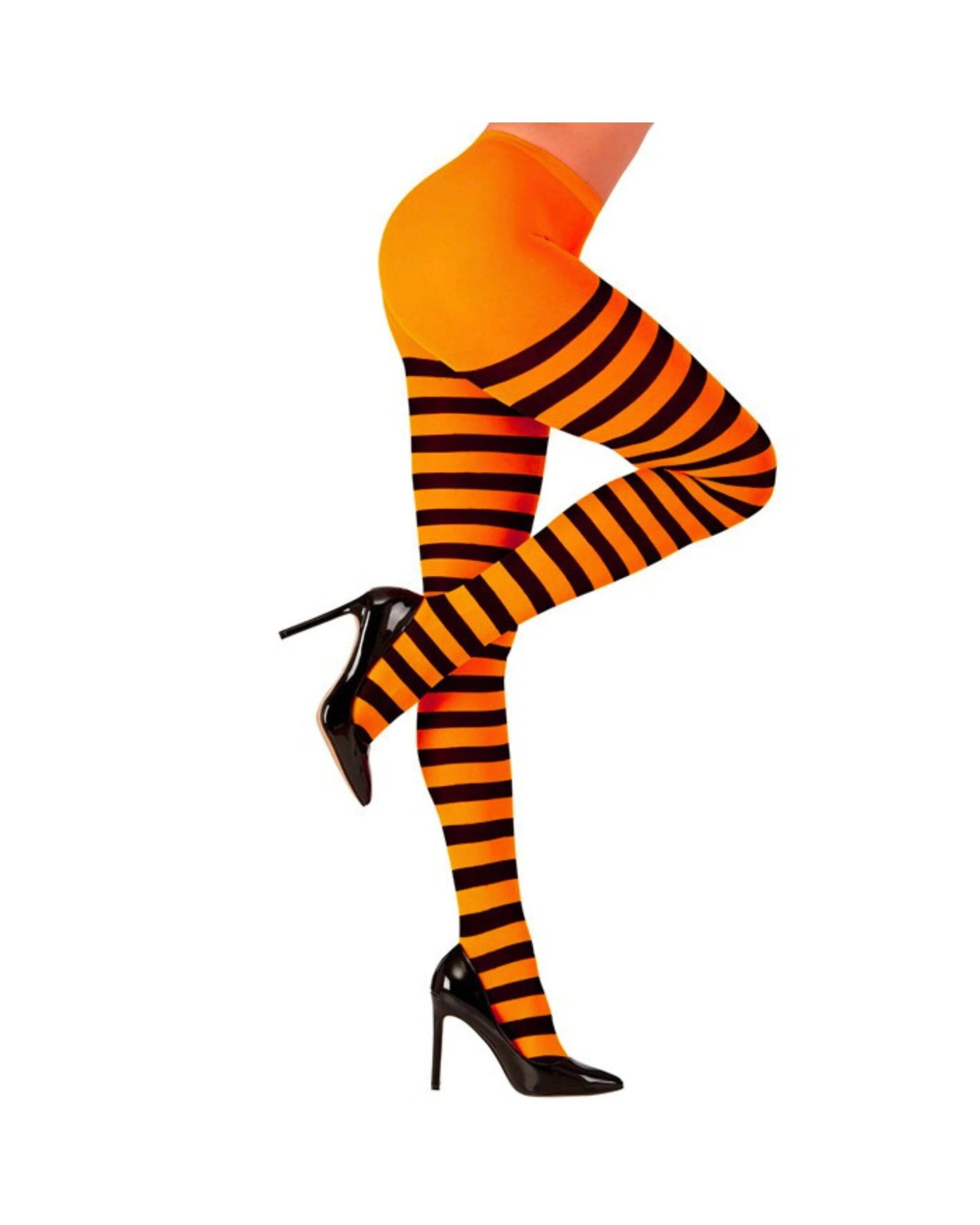 2 Widann Adult Striped Stockings ORANGE, 2 of 3