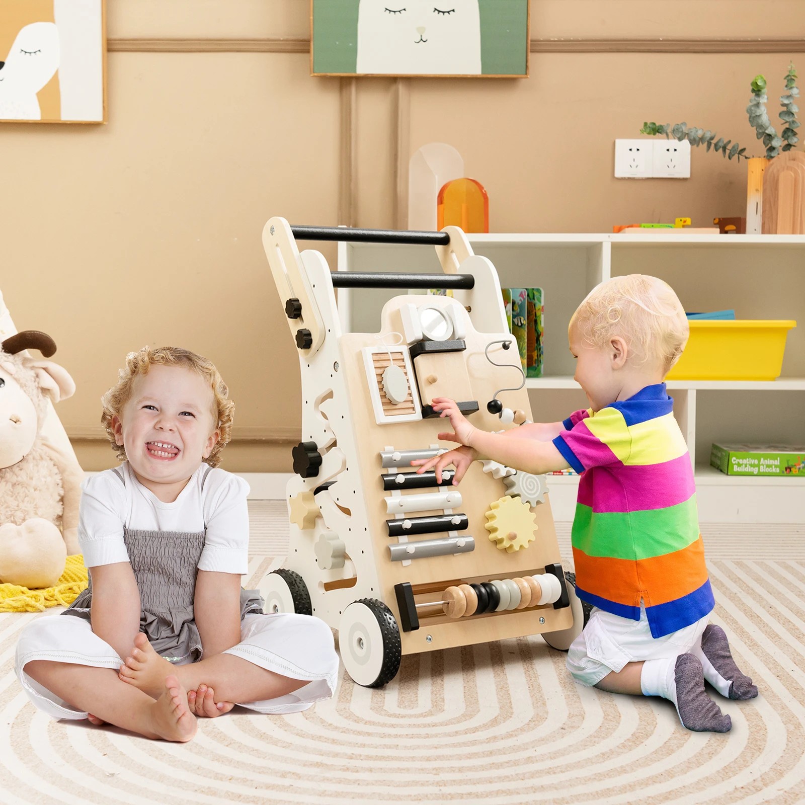 2 Costway Wooden Walker Push & Pull Learning Walker, 2 of 2
