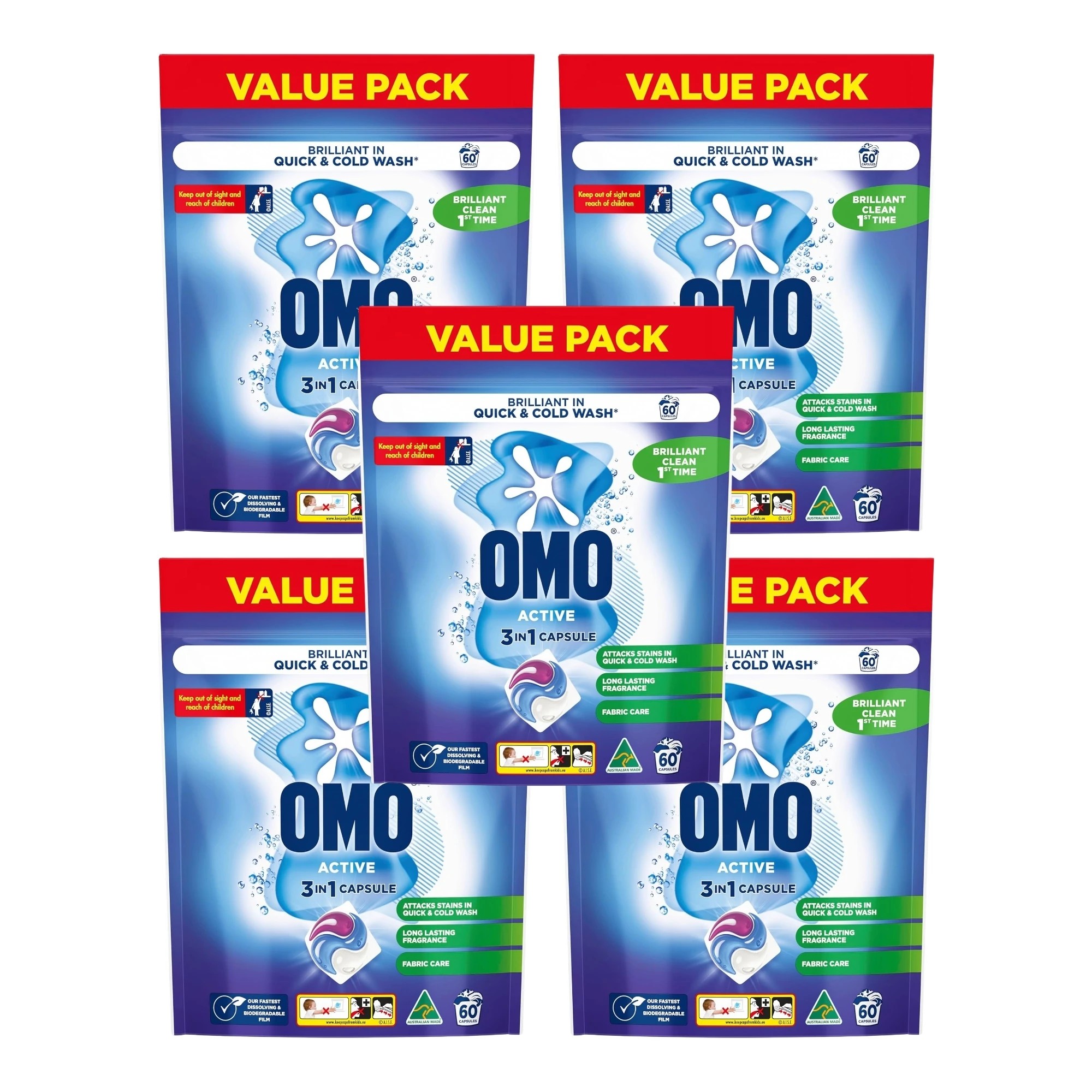 1 Omo 3 in 1 Active Laundry Capsules 60 Pack x5, 1 of 5